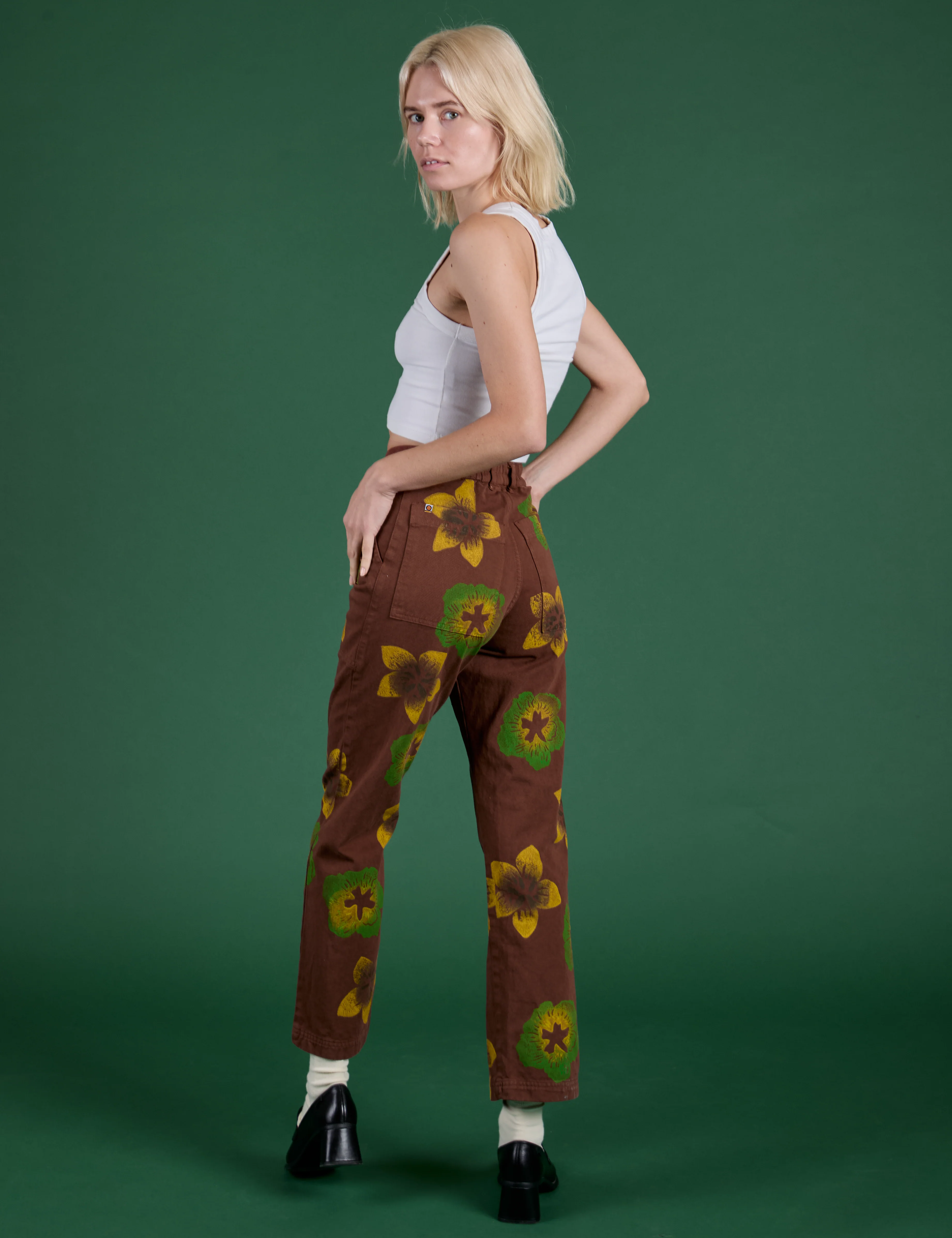 Floral Painted Work Pants -  Brown - Image 15
