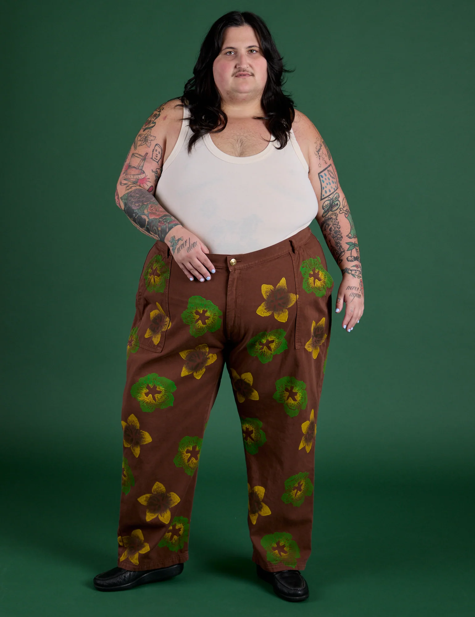 Floral Painted Work Pants -  Brown - Image 18