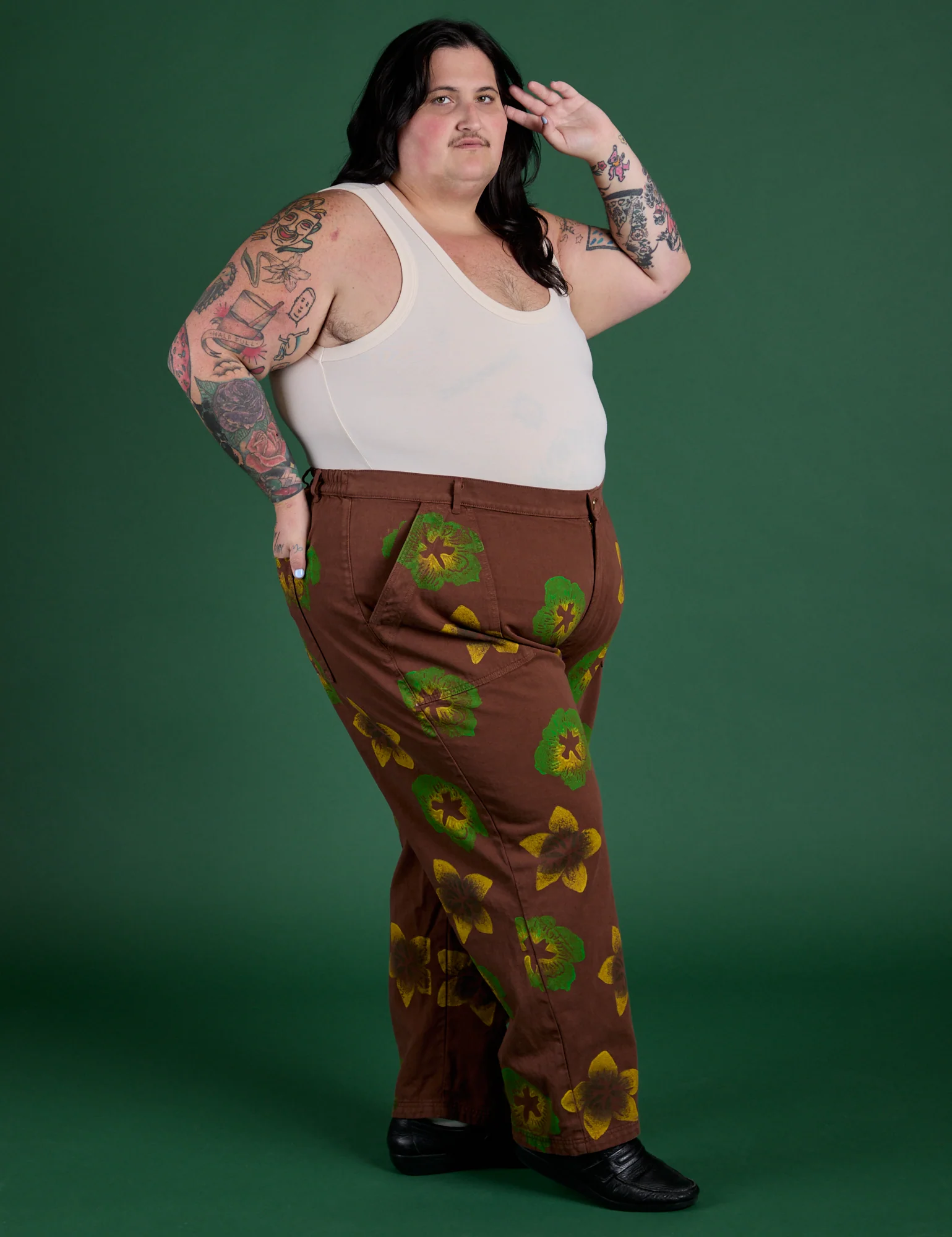 Floral Painted Work Pants -  Brown - Image 20