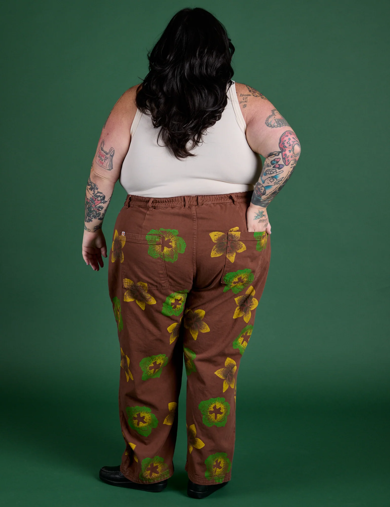 Floral Painted Work Pants -  Brown - Image 21