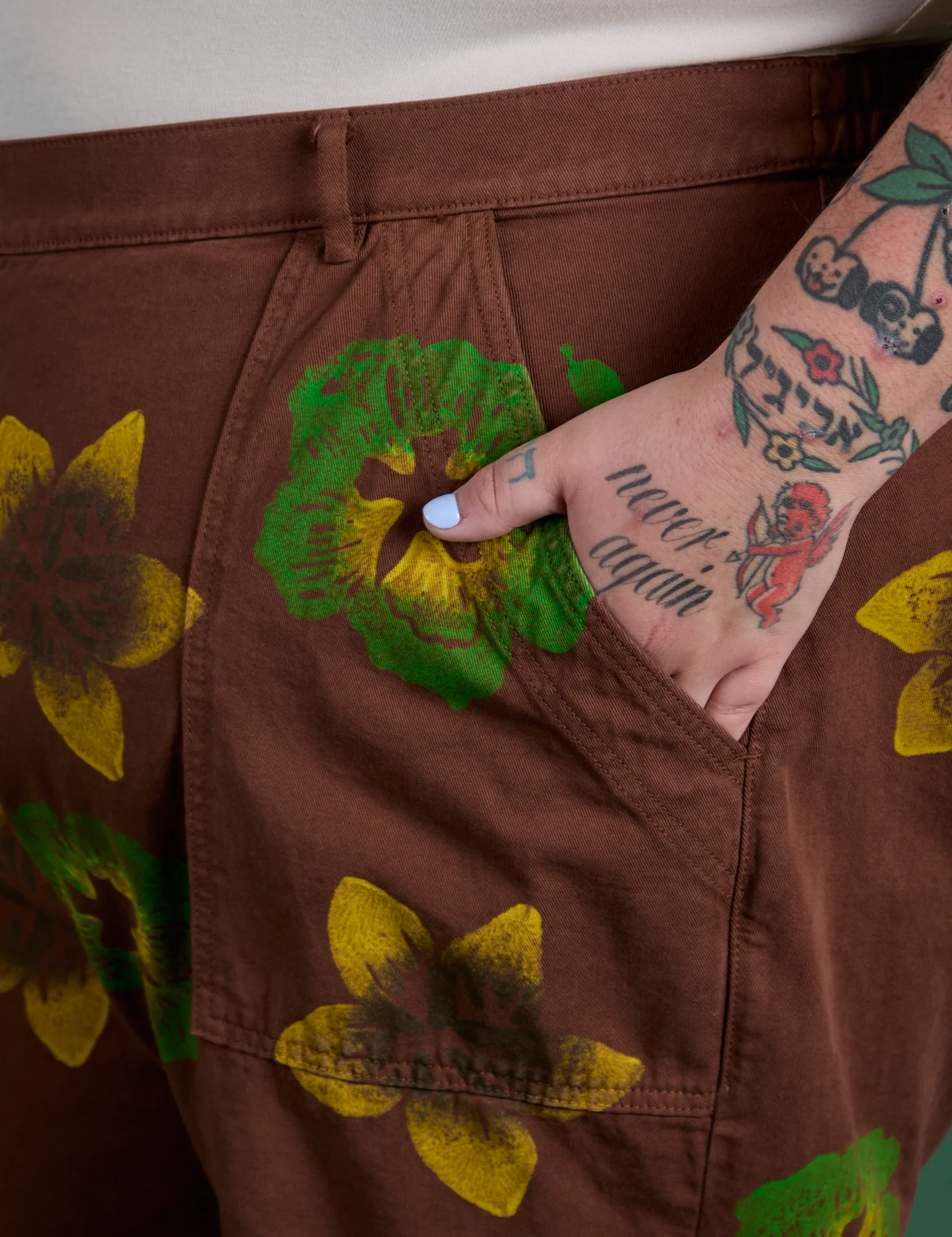Floral Painted Work Pants -  Brown - Image 22
