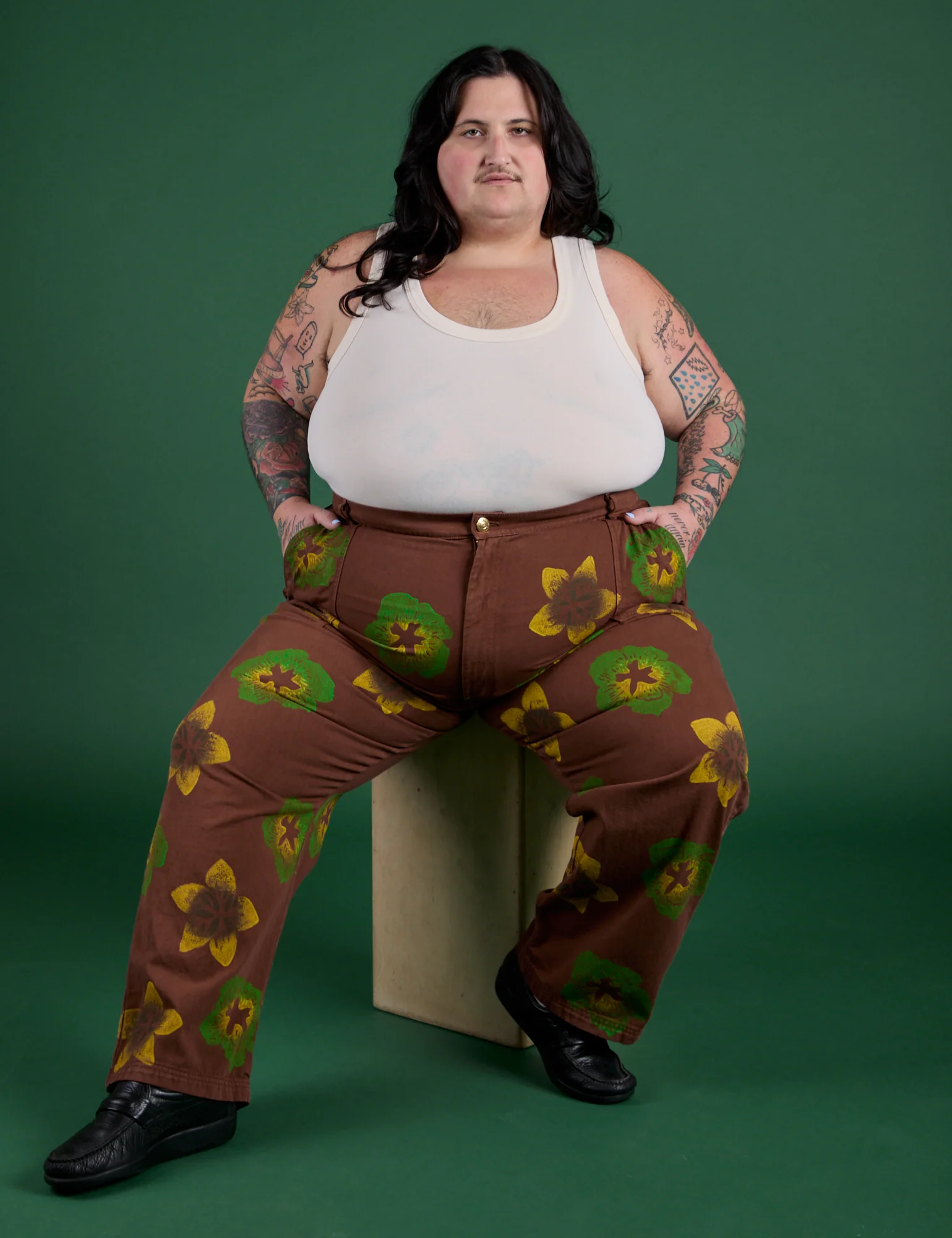 Floral Painted Work Pants -  Brown - Image 23