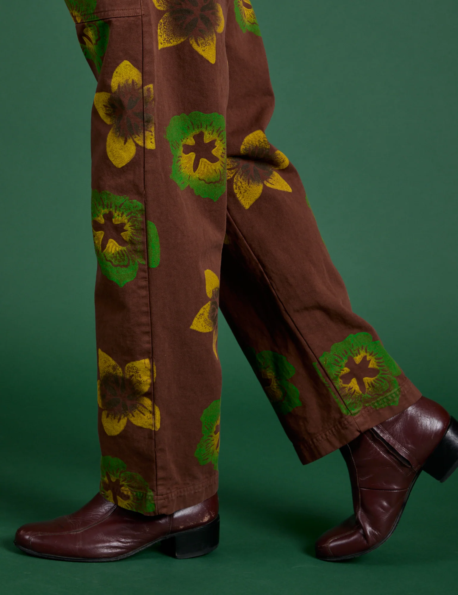 Floral Painted Work Pants -  Brown - Image 5