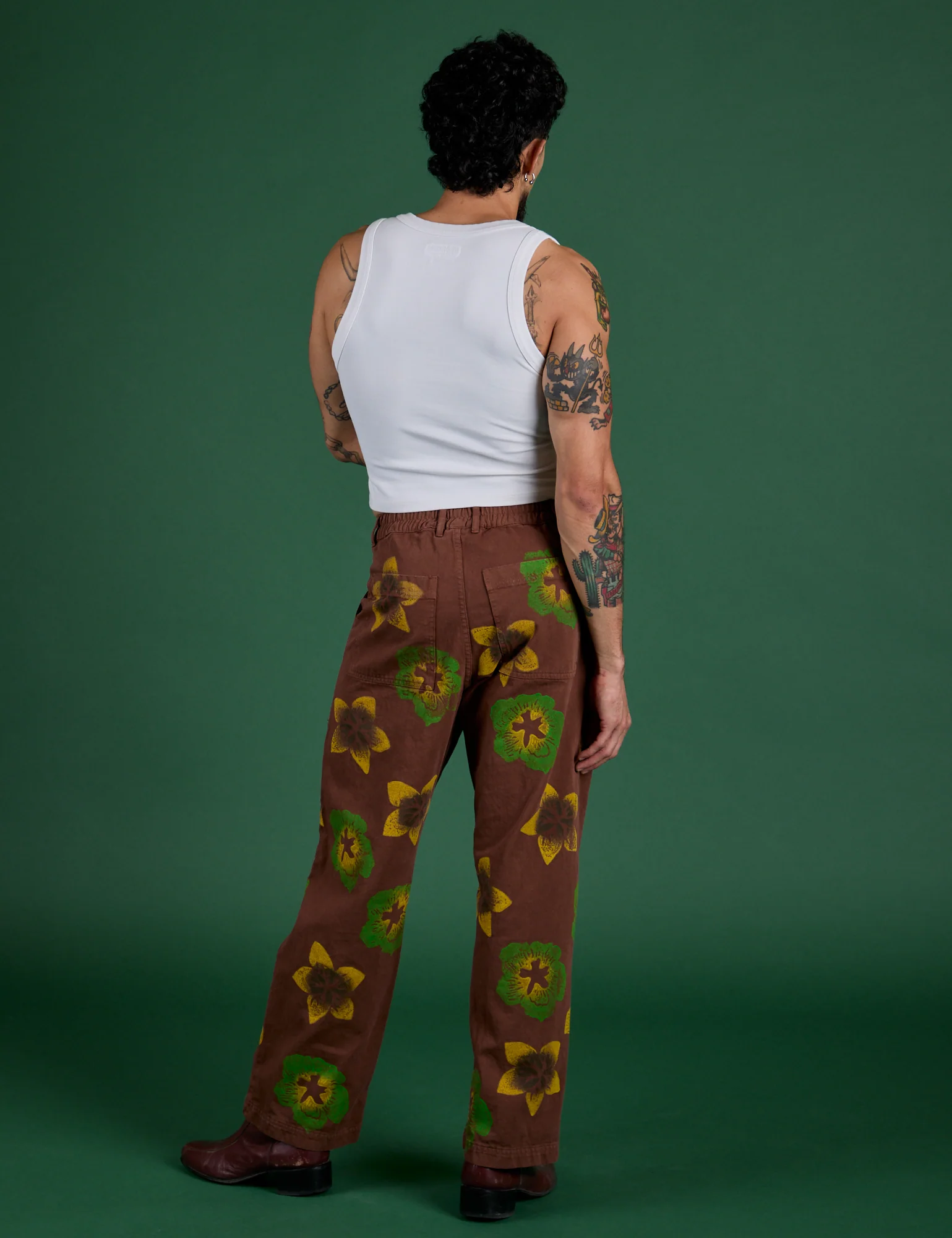 Floral Painted Work Pants -  Brown - Image 6