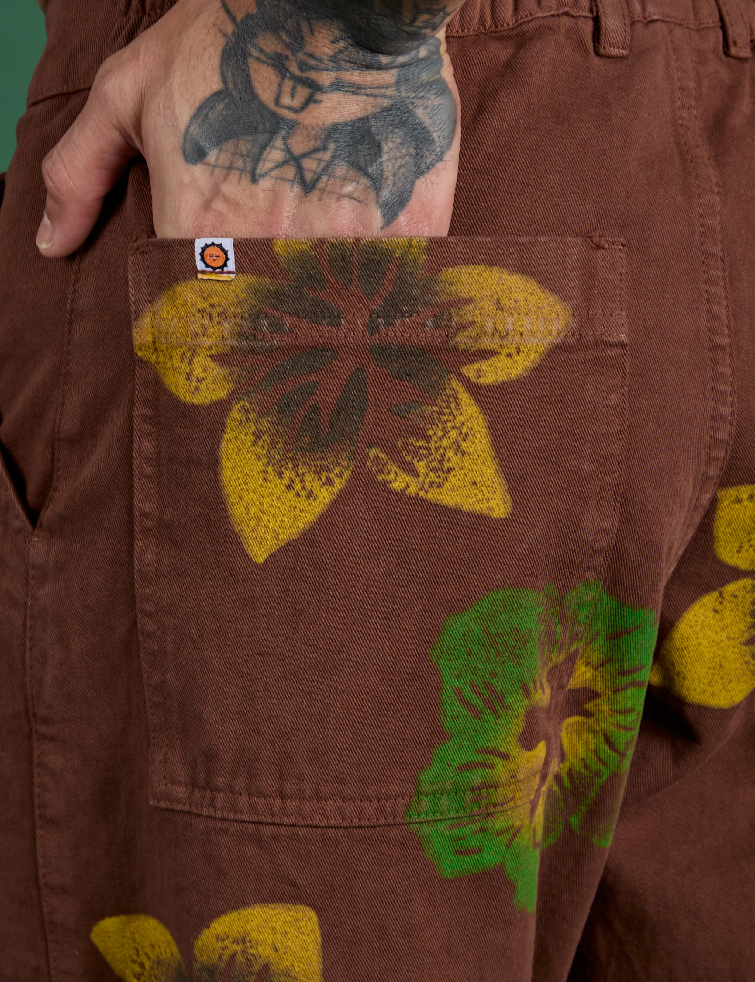 Floral Painted Work Pants -  Brown - Image 7