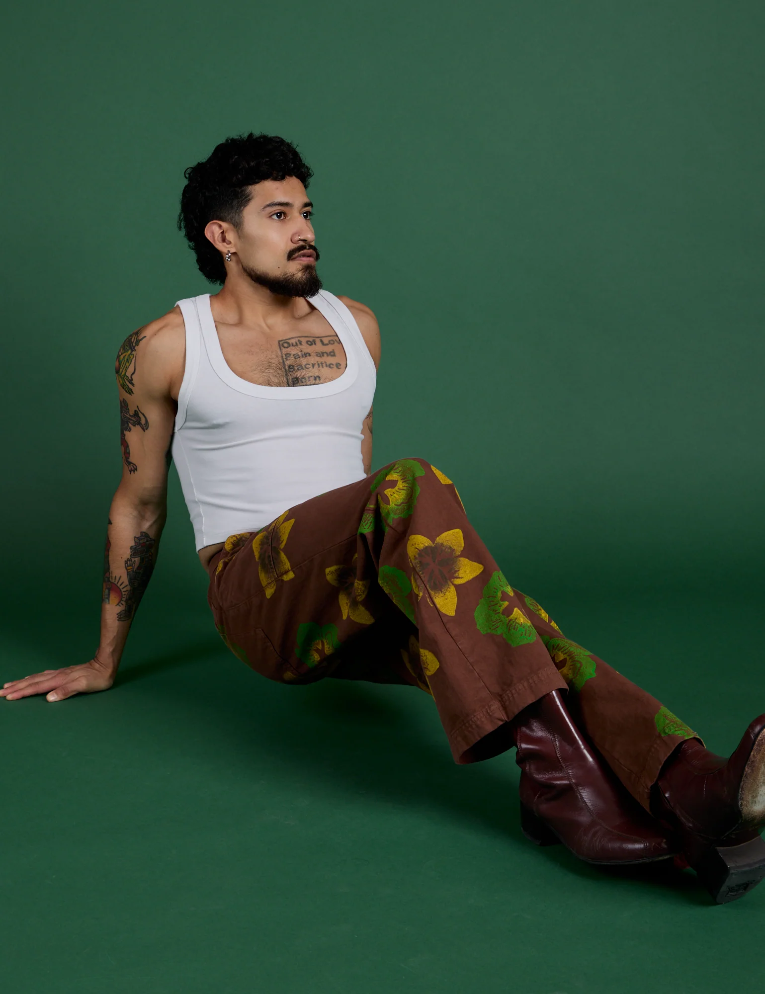 Floral Painted Work Pants -  Brown - Image 9