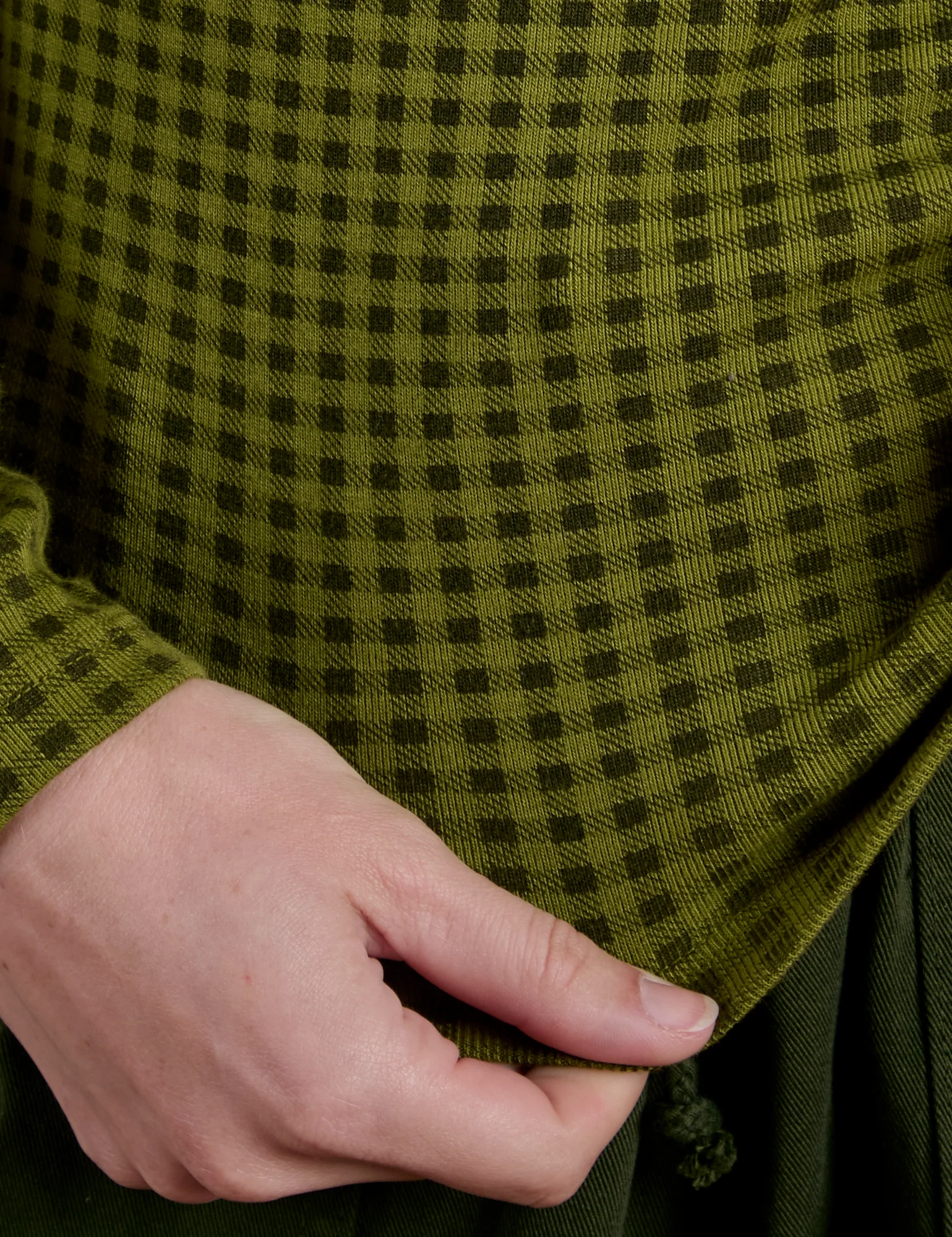 Gingham Long Sleeve Baby Tee - Summer Olive - Image 11