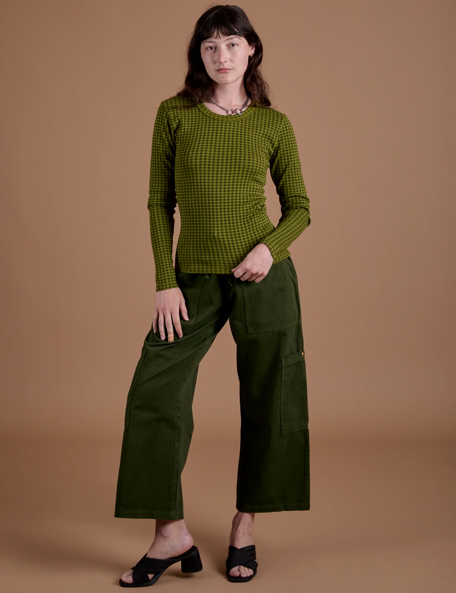 Gingham Long Sleeve Baby Tee - Summer Olive - Image 12