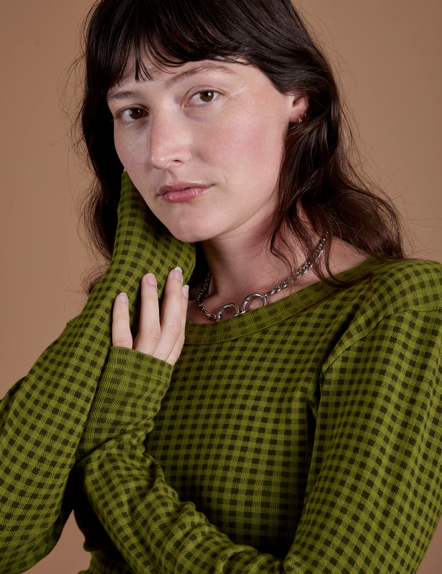 Gingham Long Sleeve Baby Tee - Summer Olive - Image 14