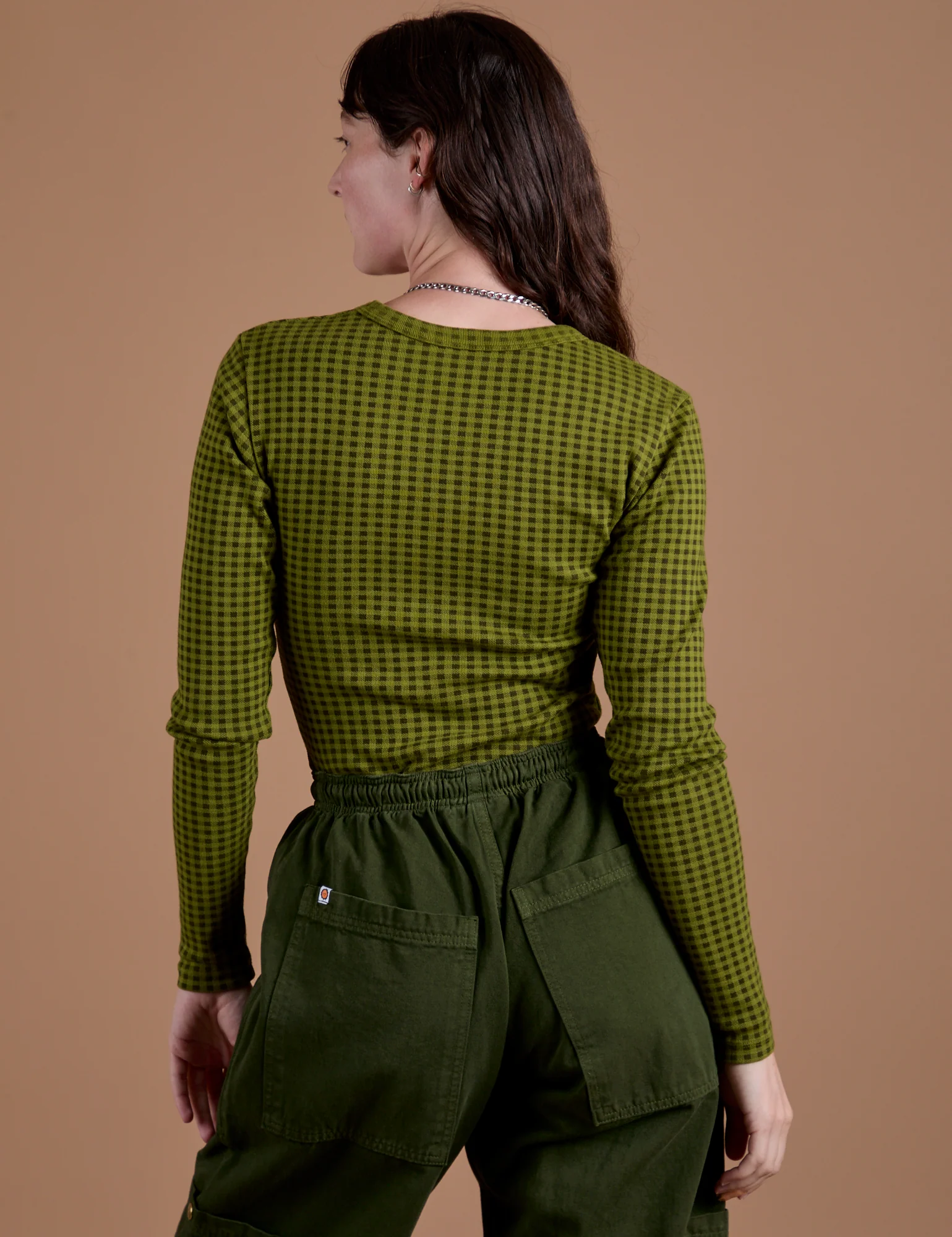 Gingham Long Sleeve Baby Tee - Summer Olive - Image 17