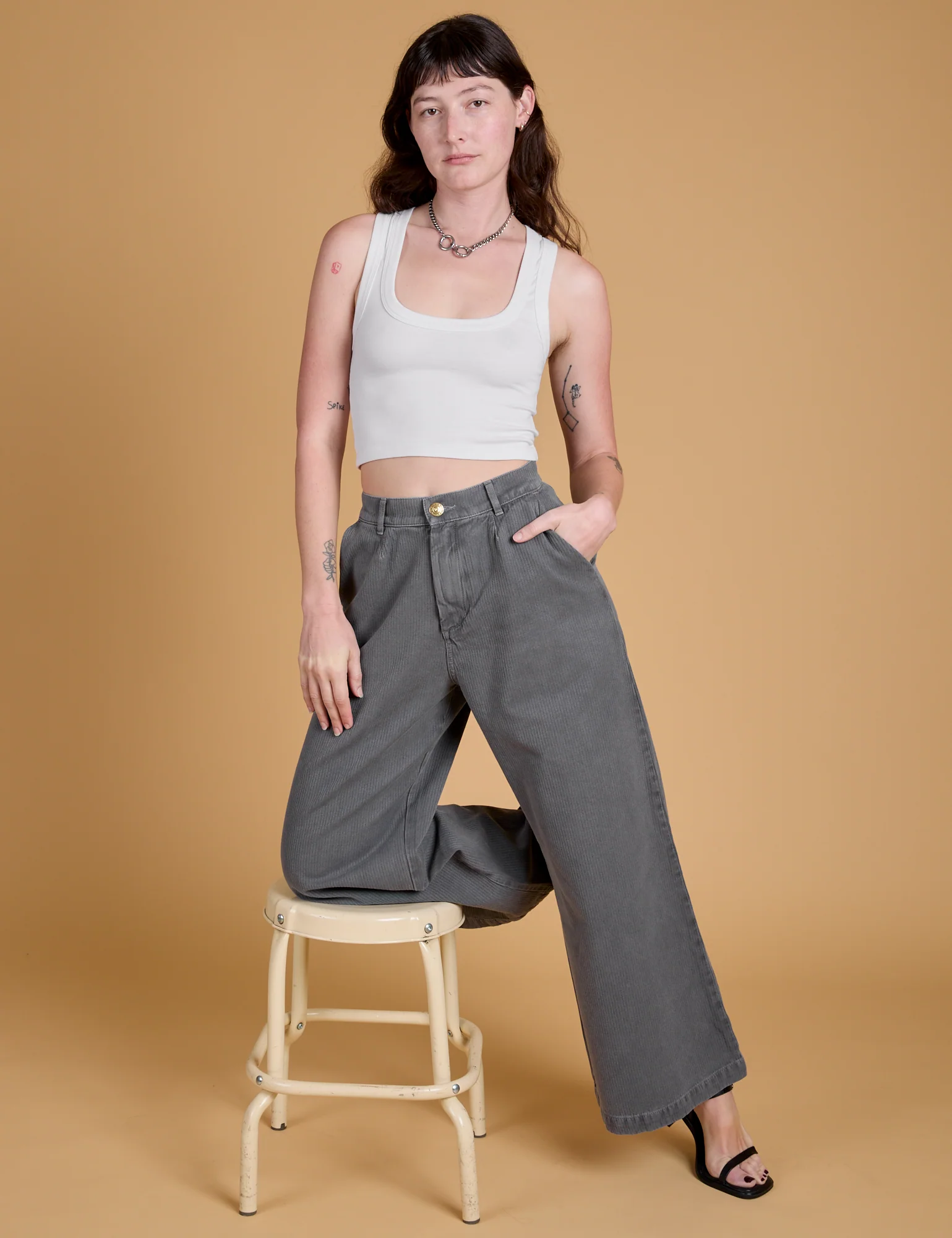 Heritage Wide Leg Trousers - Washed Grey *FINAL SALE* - Image 17