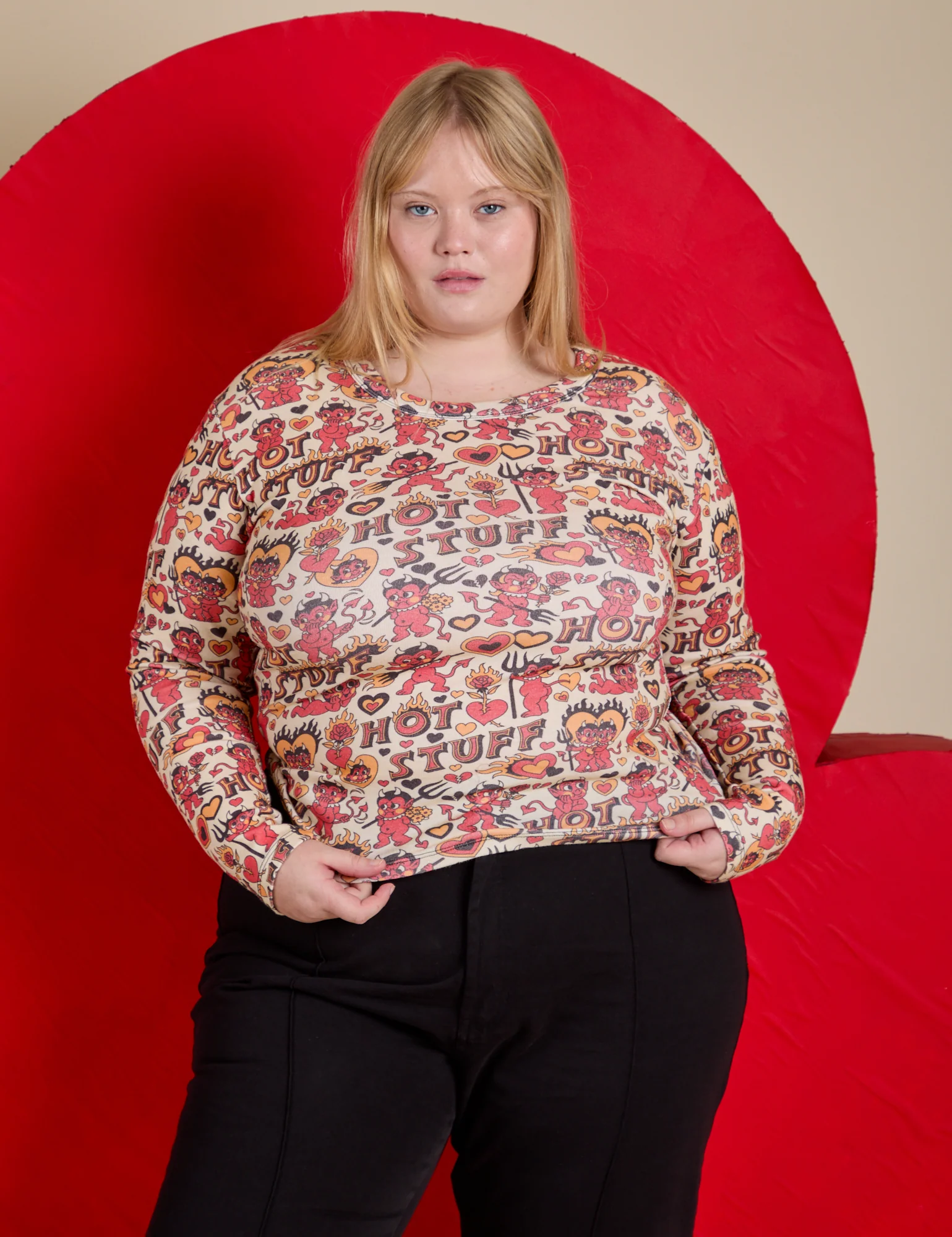 Long Sleeve Baby Tee - Hot Stuff Print *FINAL SALE* - Image 10