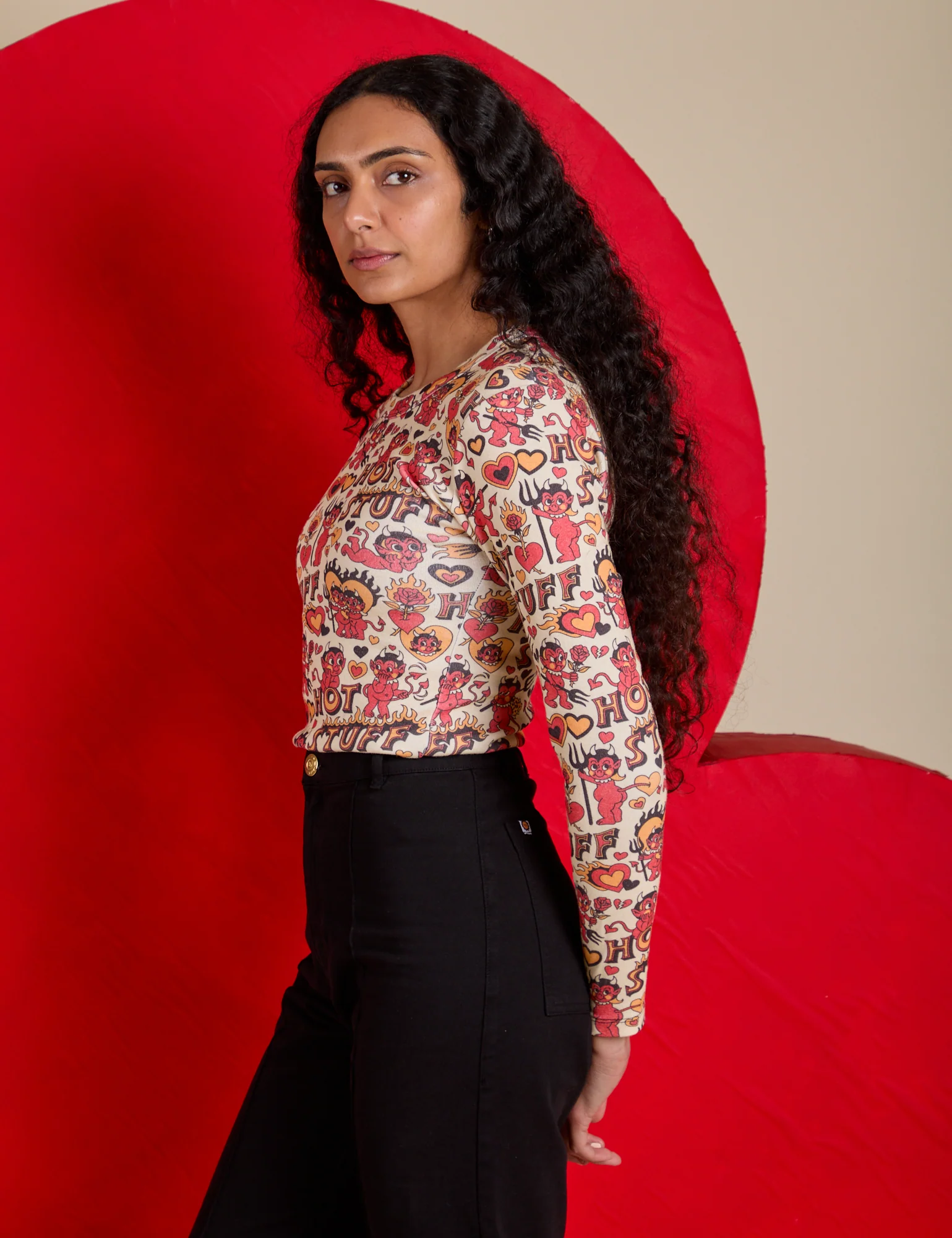 Long Sleeve Baby Tee - Hot Stuff Print *FINAL SALE* - Image 24