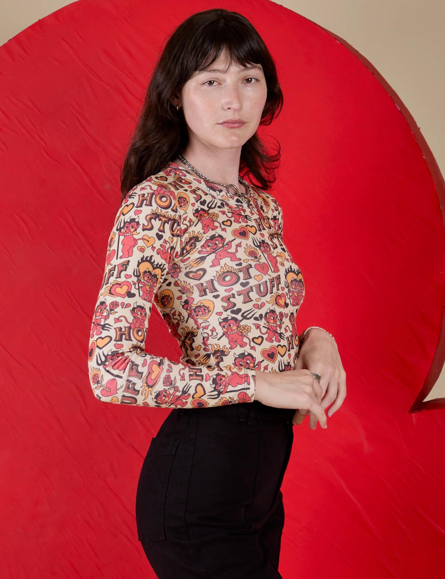 Long Sleeve Baby Tee - Hot Stuff Print *FINAL SALE* - Image 7
