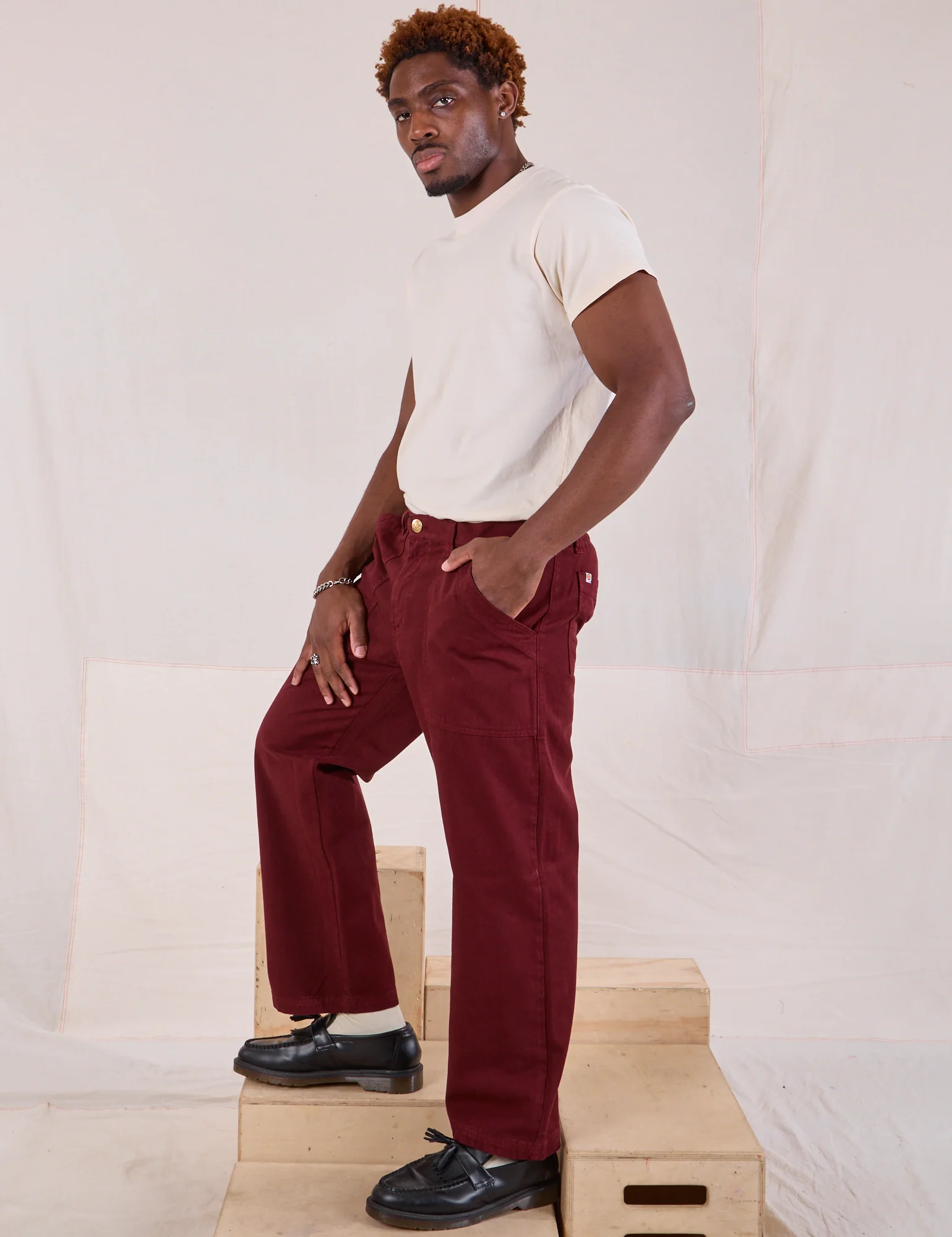 Mid-Rise Work Pants - Red Wine - Image 25