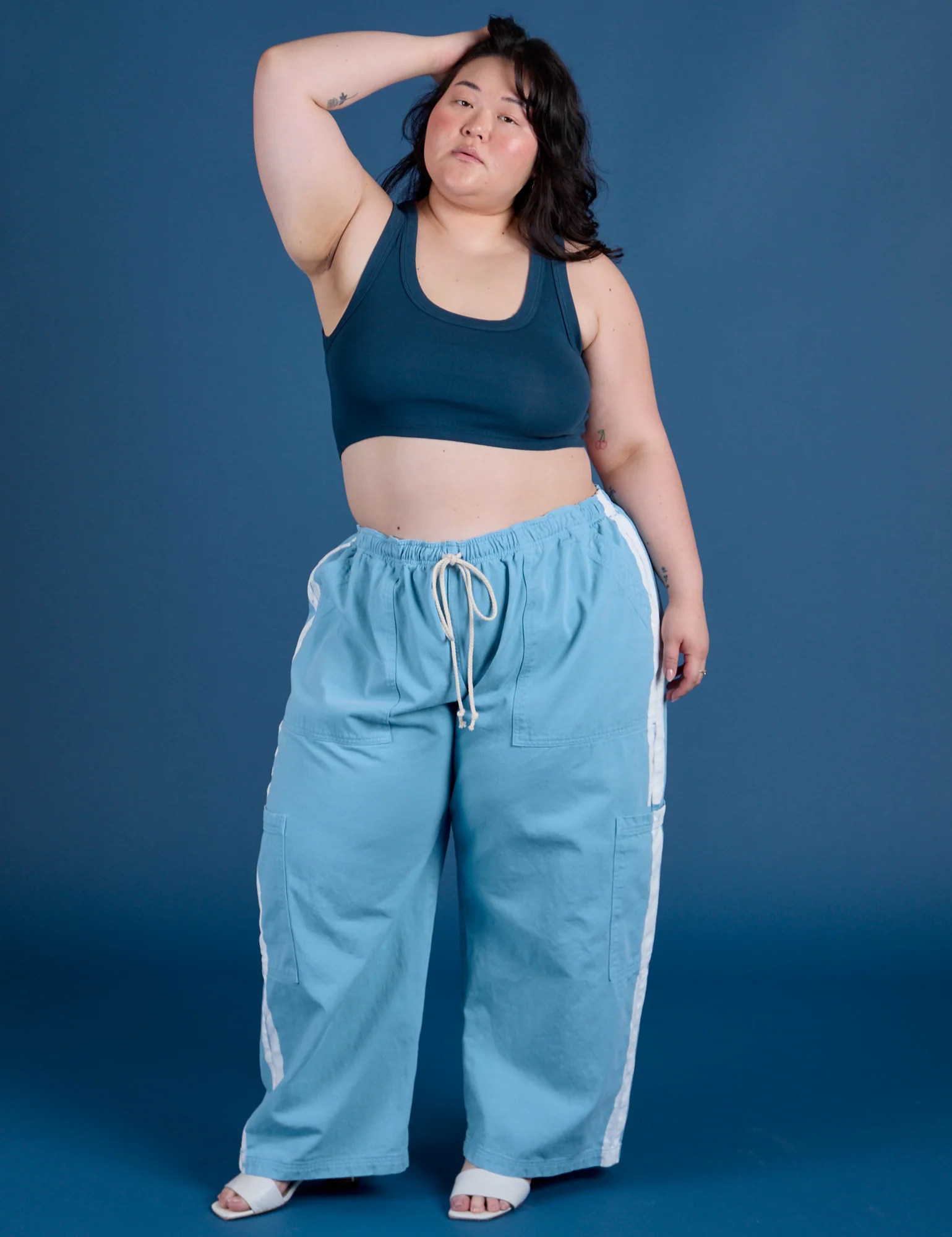 Painted Drop Pocket Cargo Pants - Baby Blue - Image 10