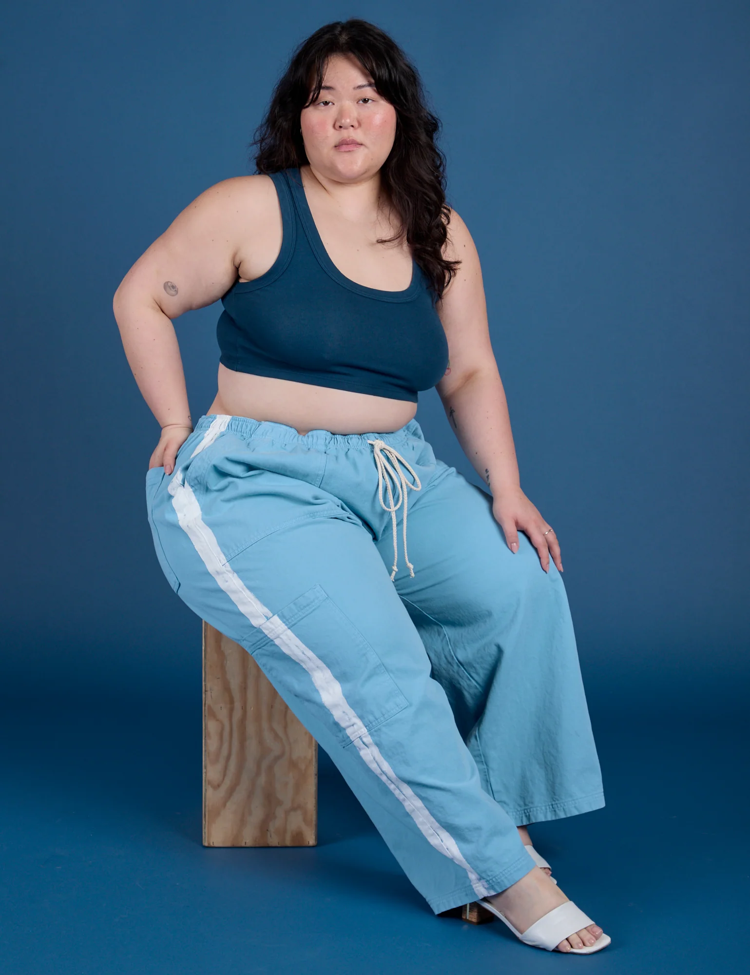 Painted Drop Pocket Cargo Pants - Baby Blue - Image 14