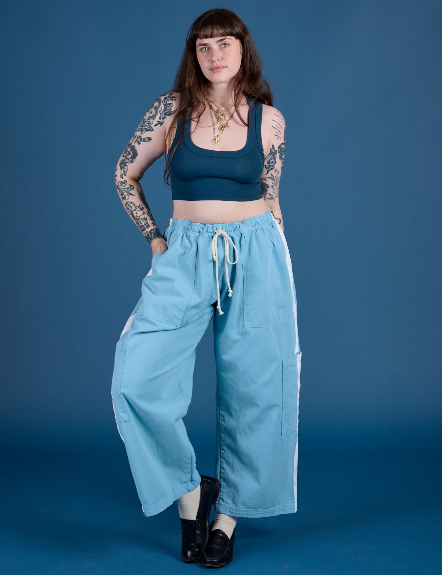 Painted Drop Pocket Cargo Pants - Baby Blue - Image 15