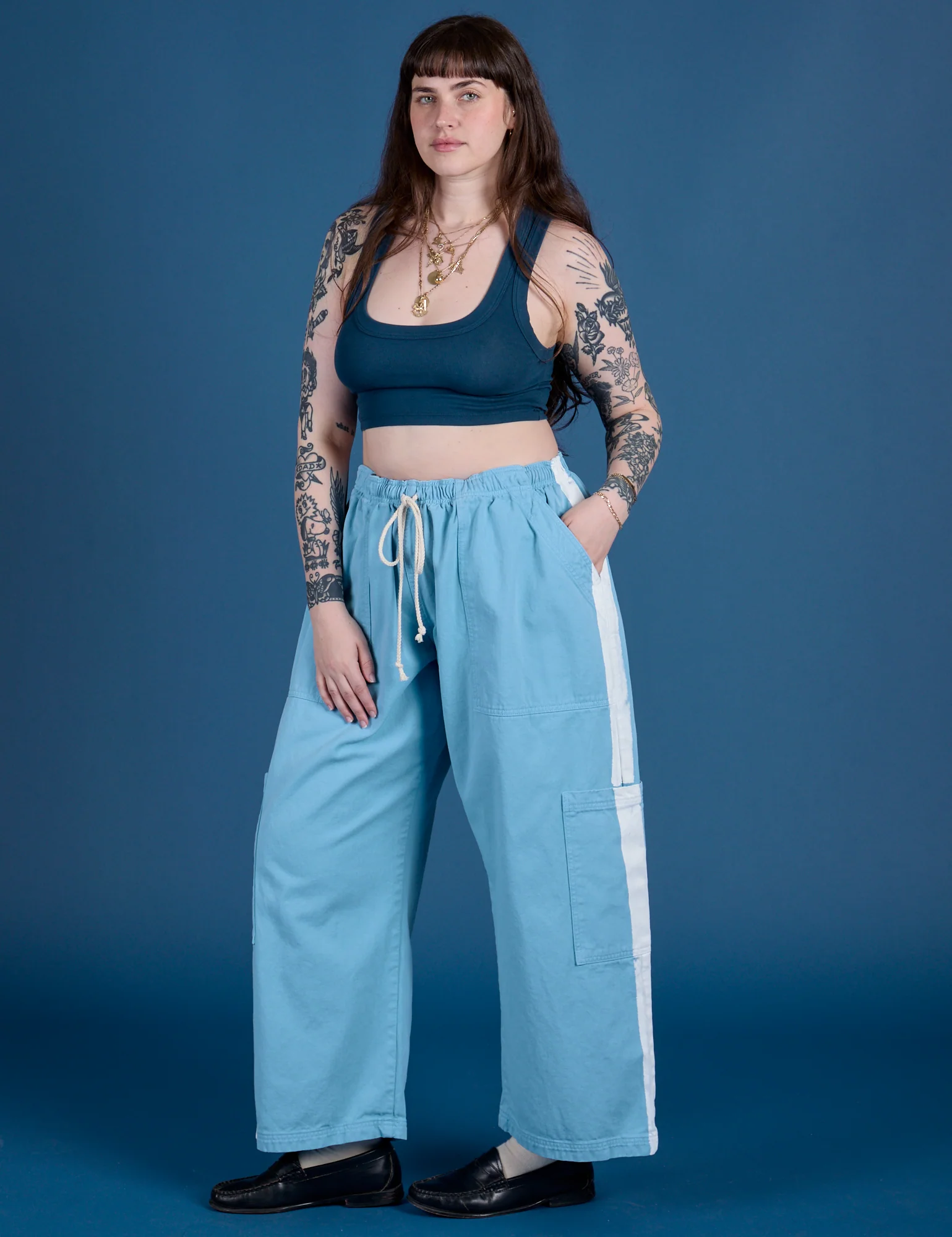 Painted Drop Pocket Cargo Pants - Baby Blue - Image 17