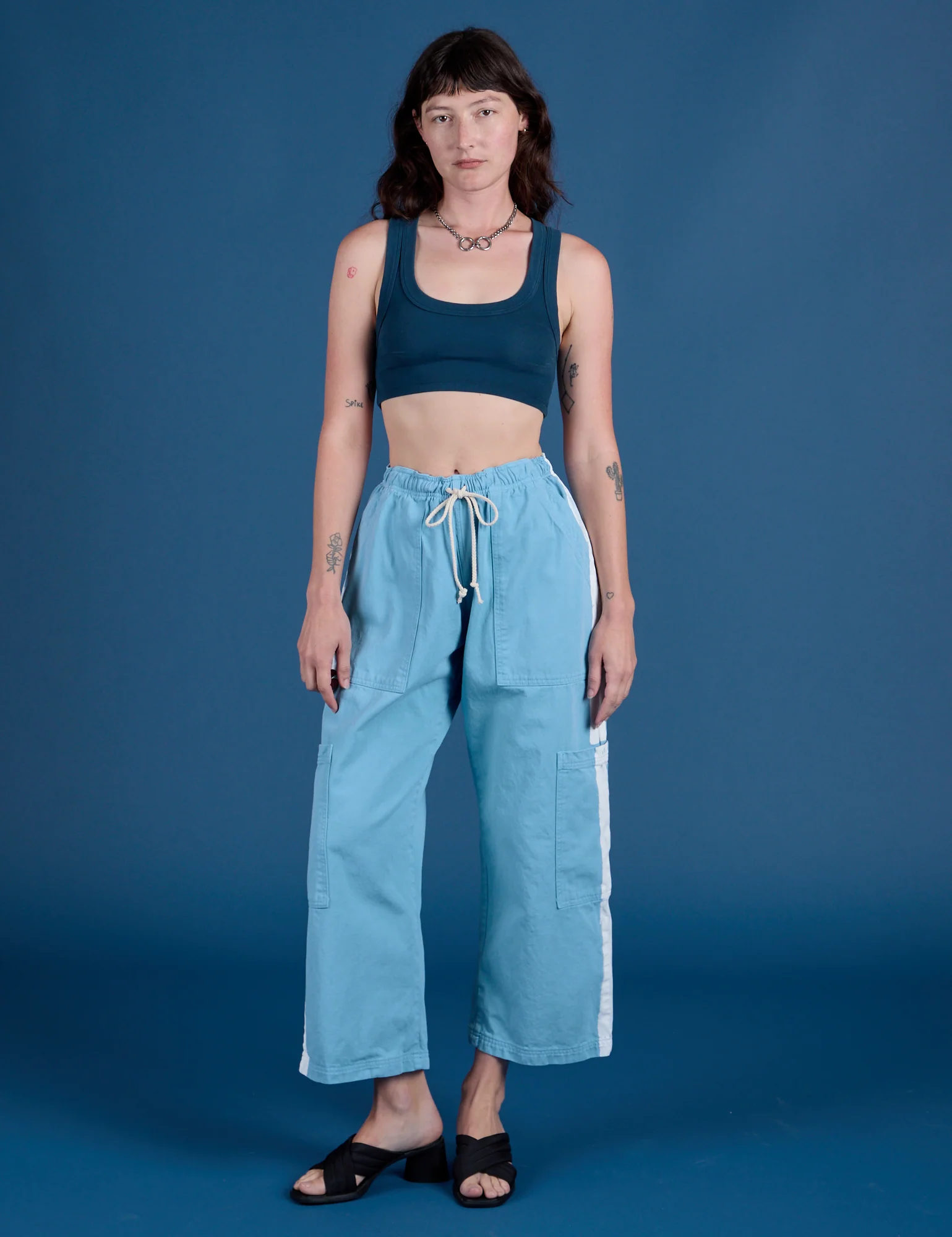 Painted Drop Pocket Cargo Pants - Baby Blue - Image 3