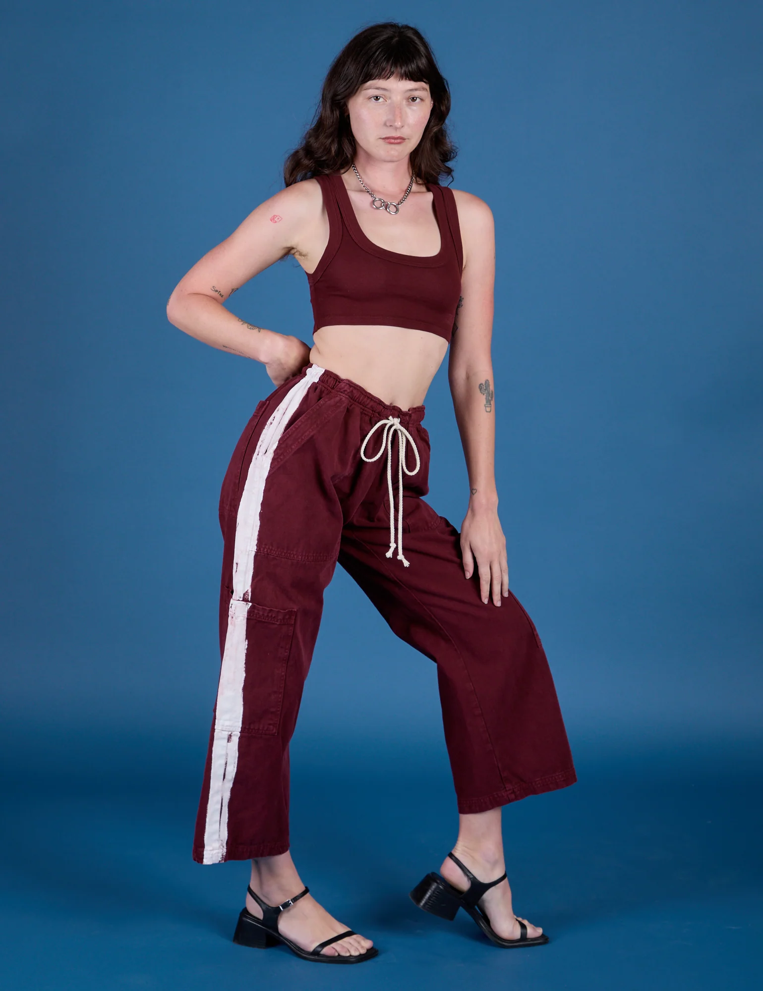 Painted Drop Pocket Cargo Pants - Red Wine
