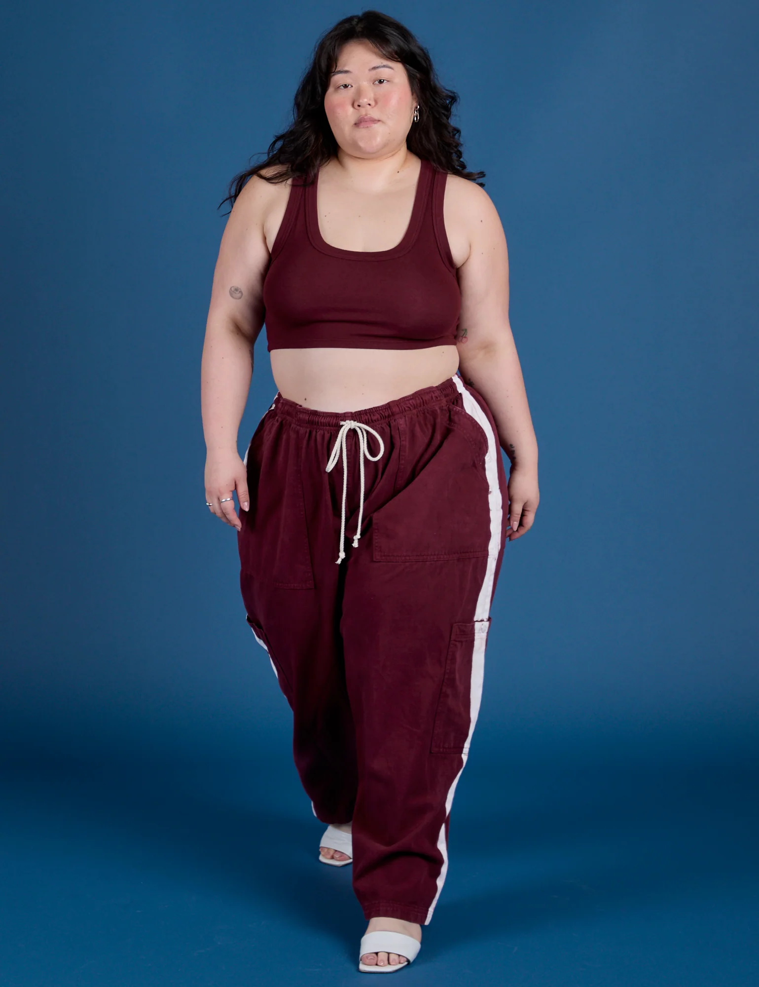 Painted Drop Pocket Cargo Pants - Red Wine - Image 11