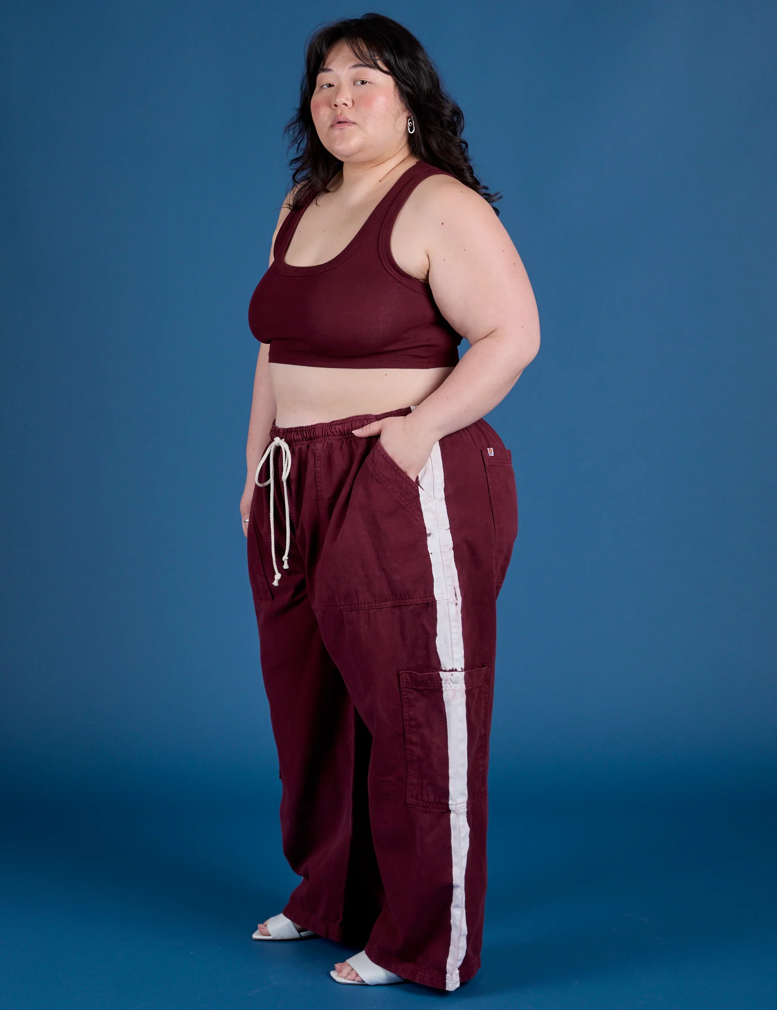 Painted Drop Pocket Cargo Pants - Red Wine - Image 12