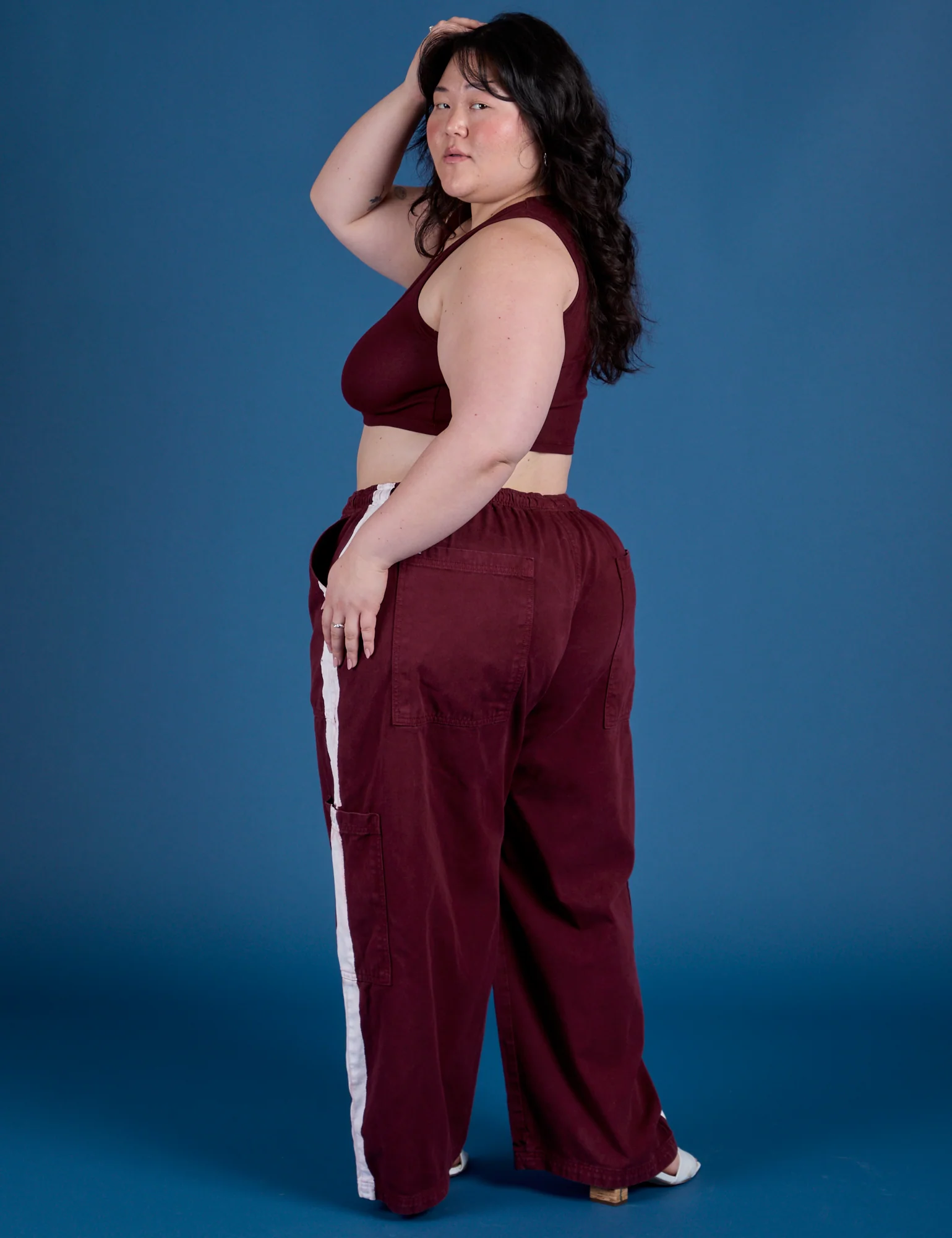Painted Drop Pocket Cargo Pants - Red Wine - Image 14