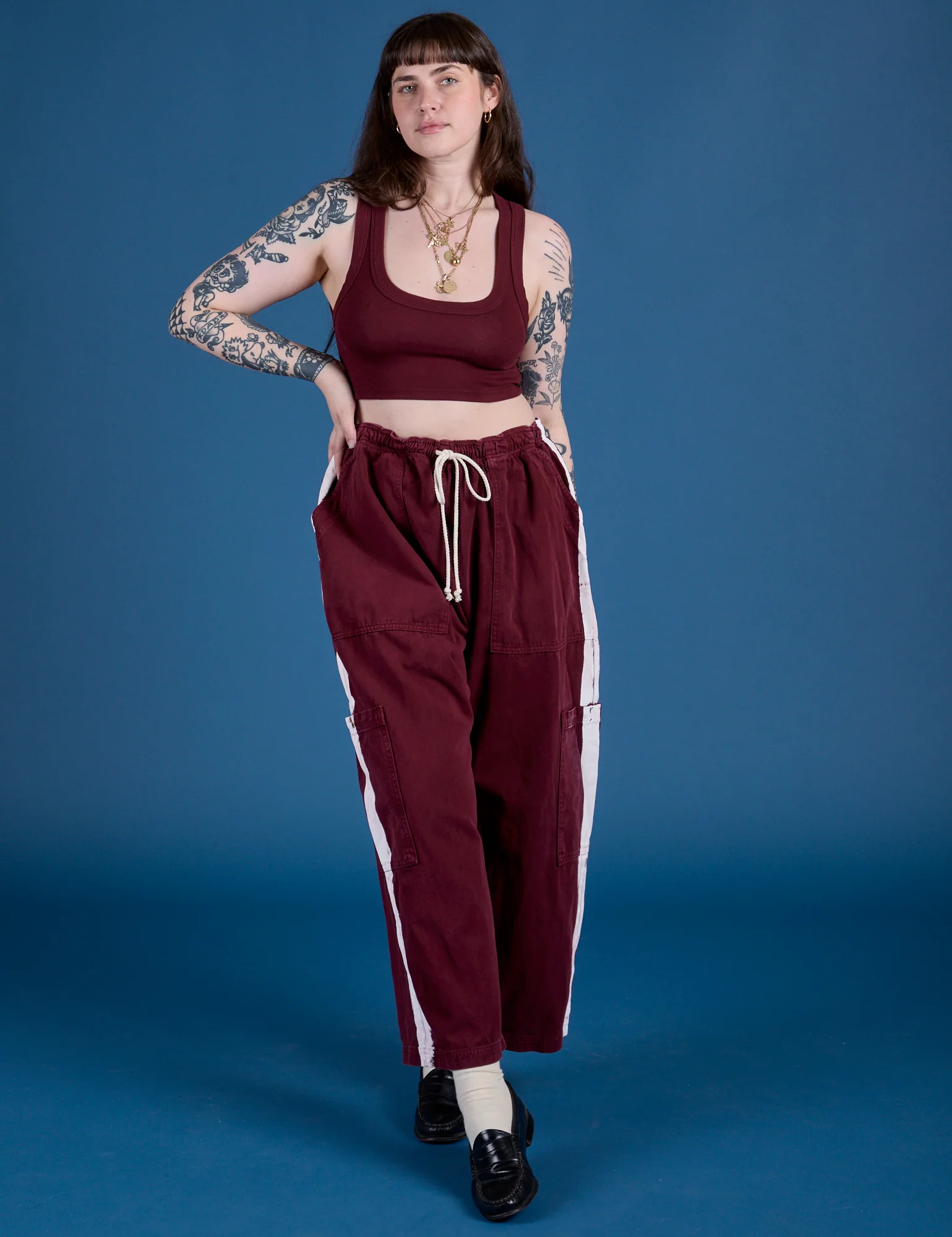 Painted Drop Pocket Cargo Pants - Red Wine - Image 16