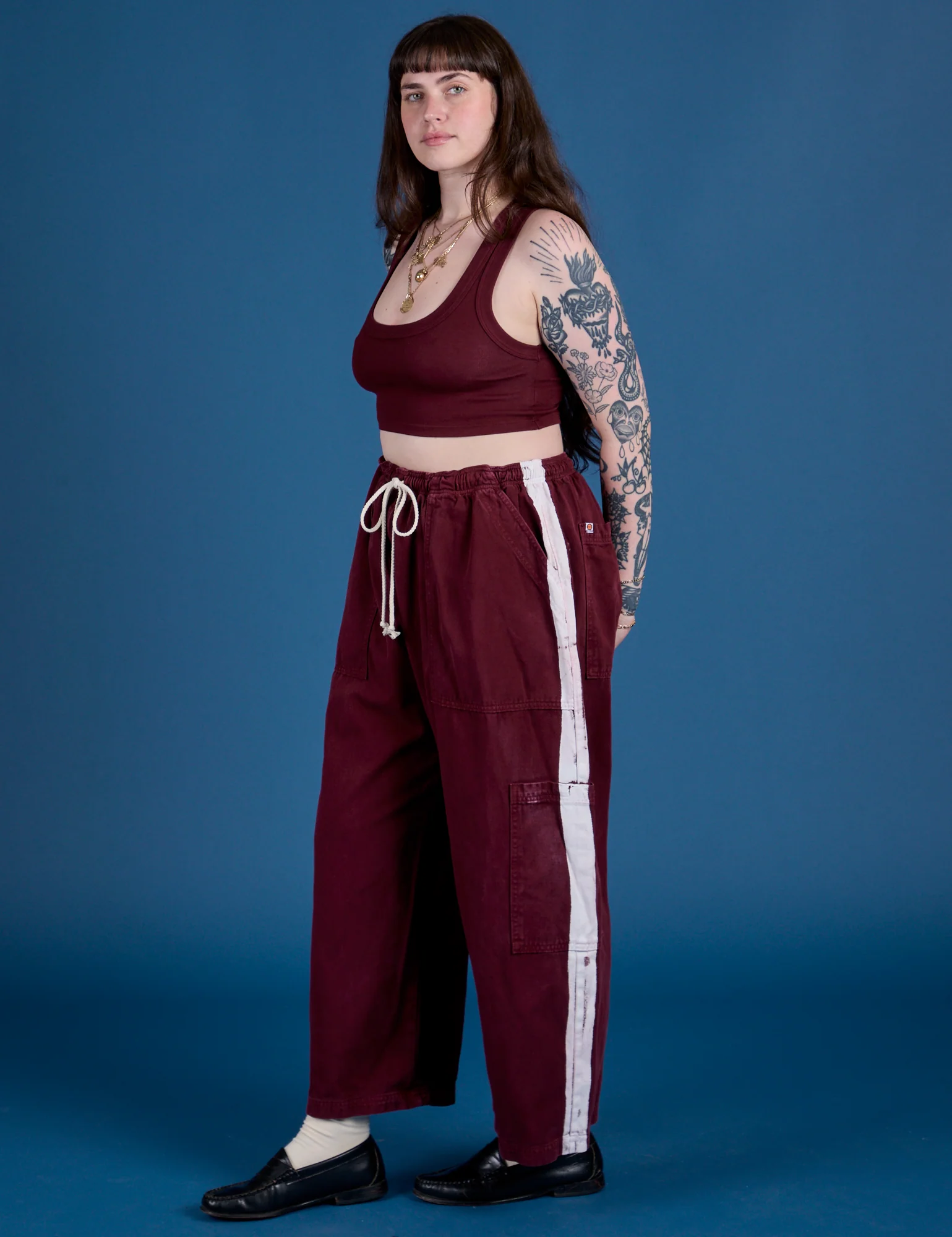 Painted Drop Pocket Cargo Pants - Red Wine - Image 17