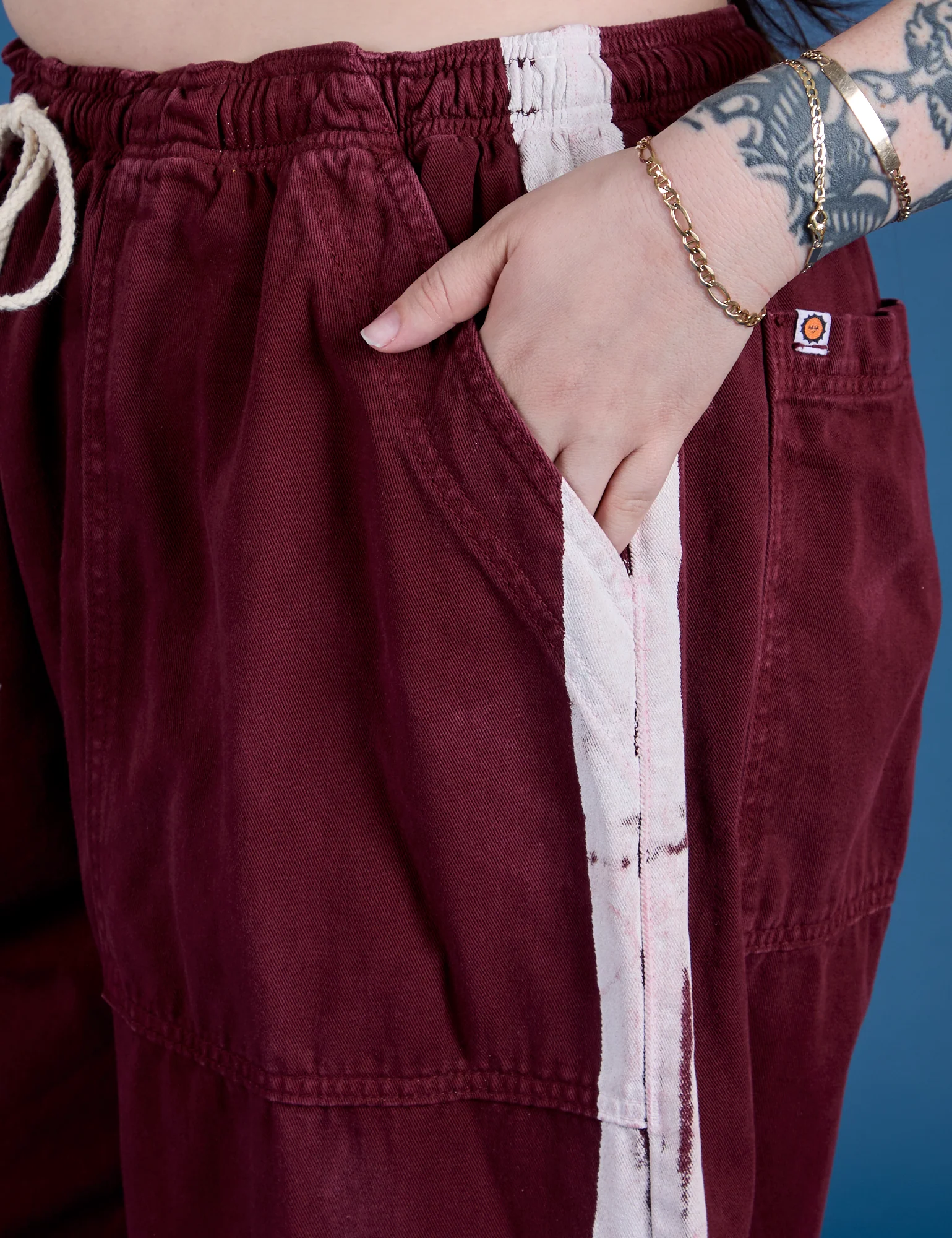 Painted Drop Pocket Cargo Pants - Red Wine - Image 18