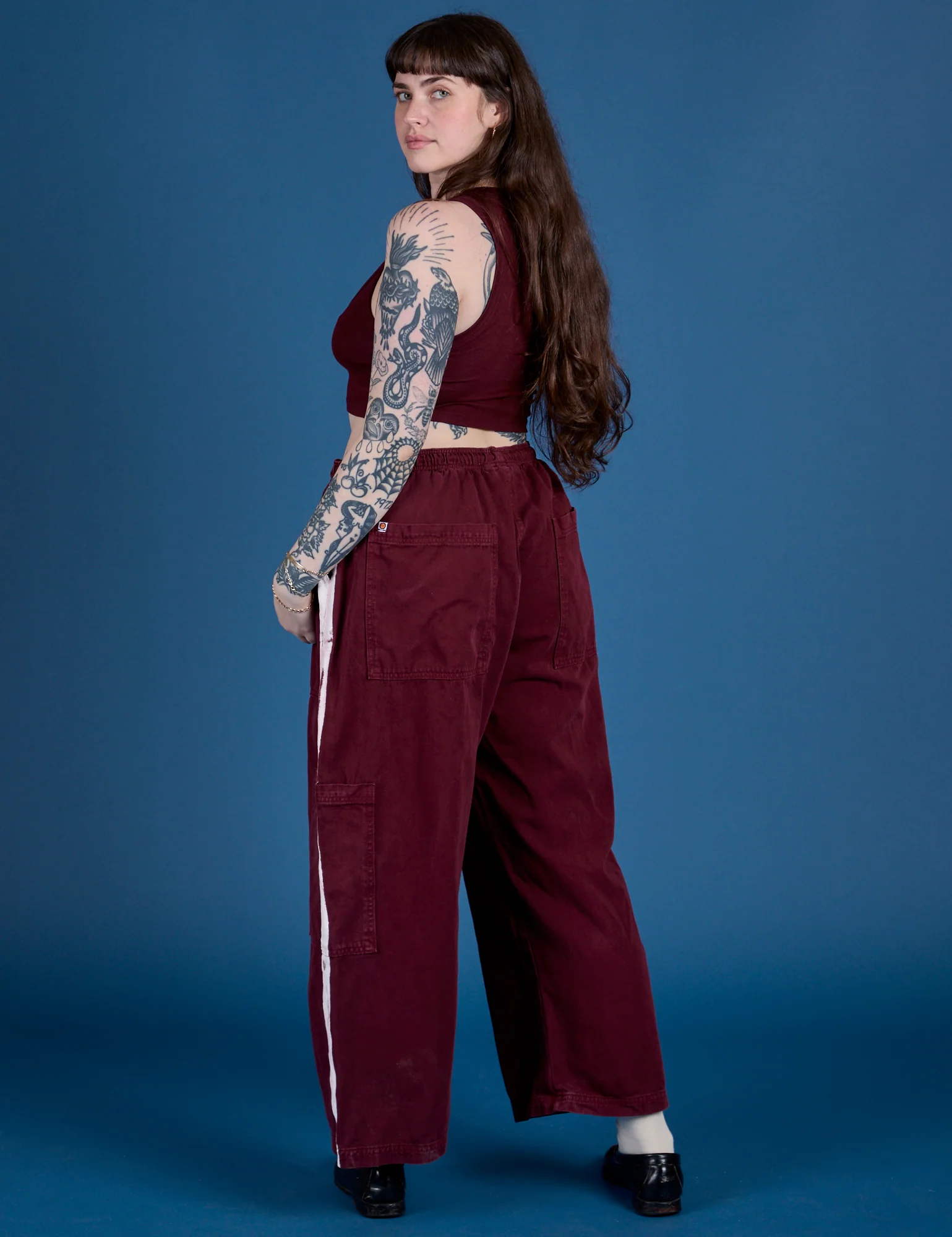 Painted Drop Pocket Cargo Pants - Red Wine - Image 19