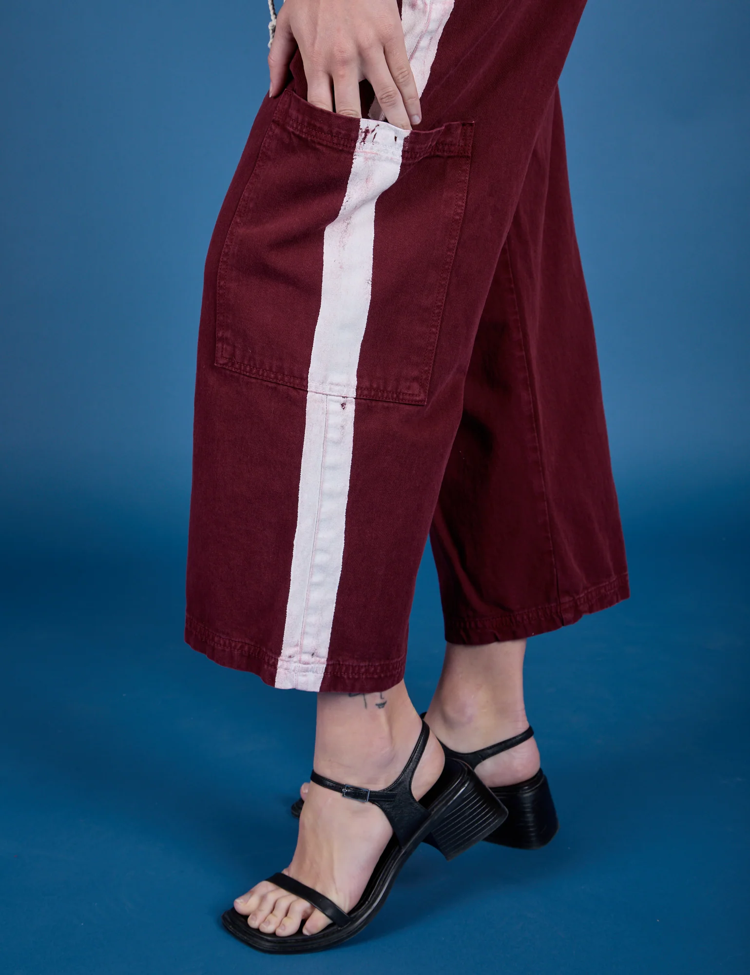 Painted Drop Pocket Cargo Pants - Red Wine - Image 5