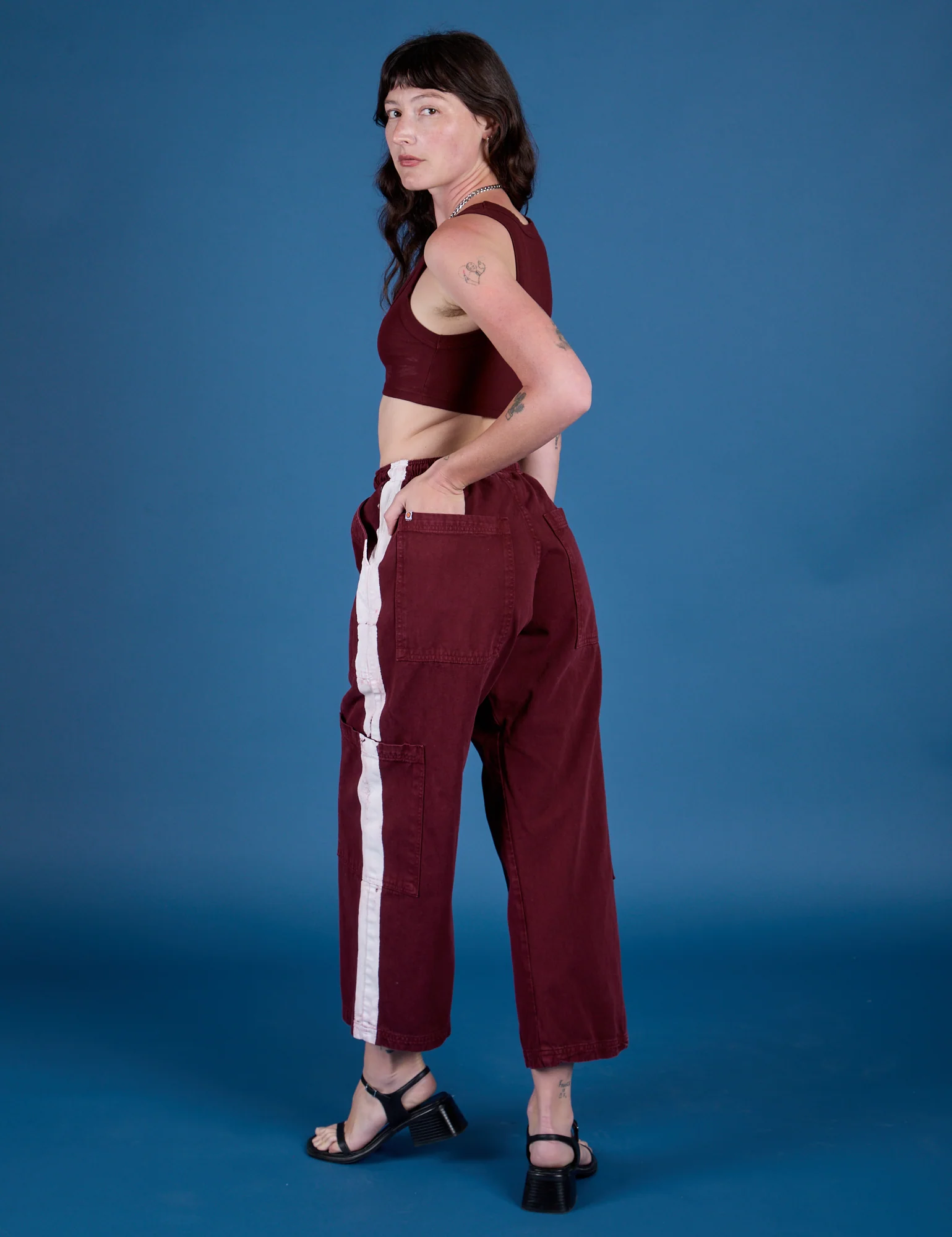Painted Drop Pocket Cargo Pants - Red Wine - Image 6