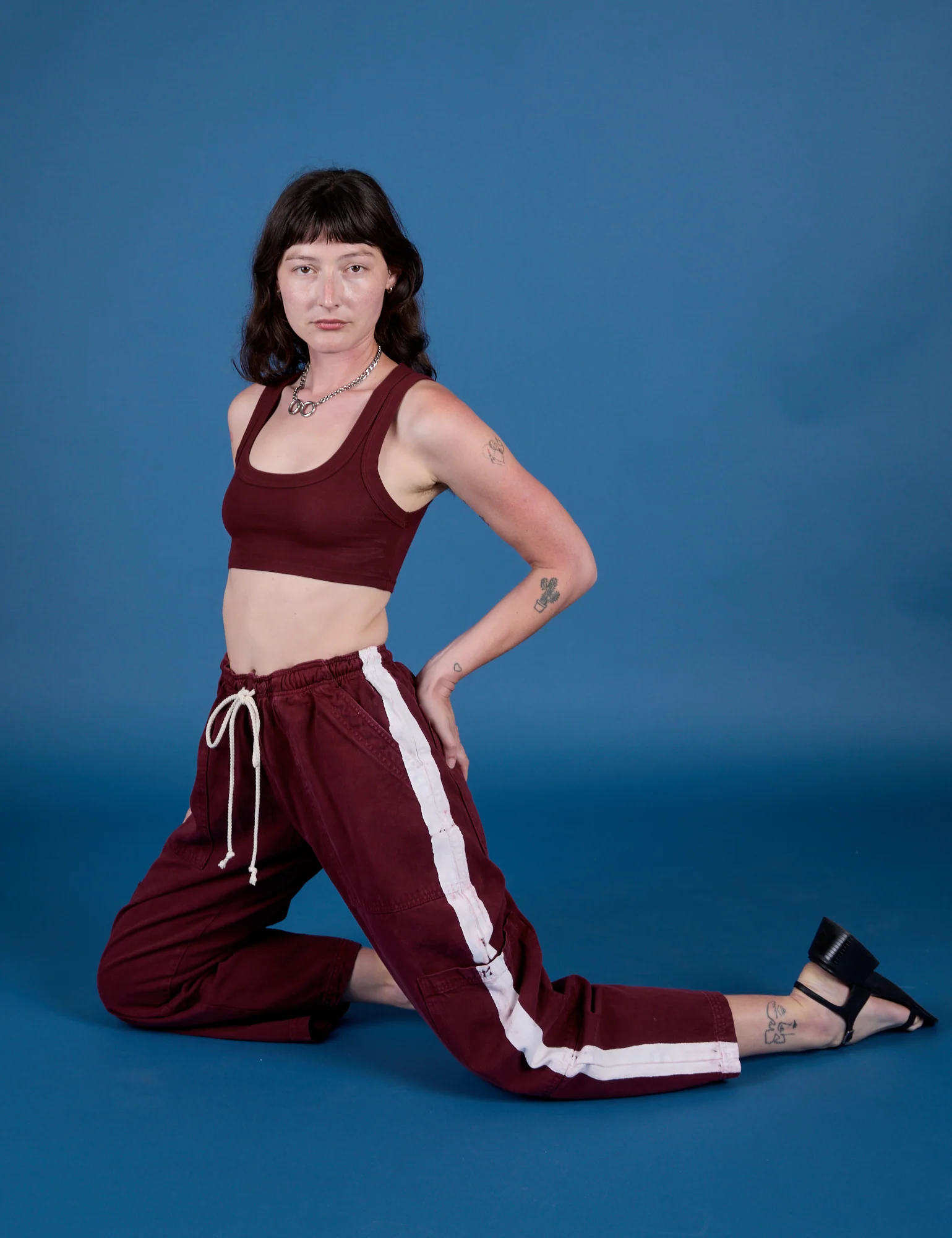 Painted Drop Pocket Cargo Pants - Red Wine - Image 8