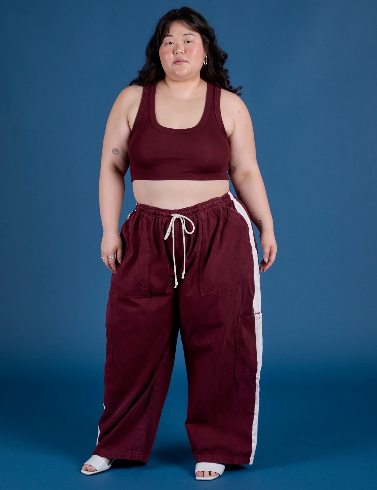 Painted Drop Pocket Cargo Pants - Red Wine - Image 9