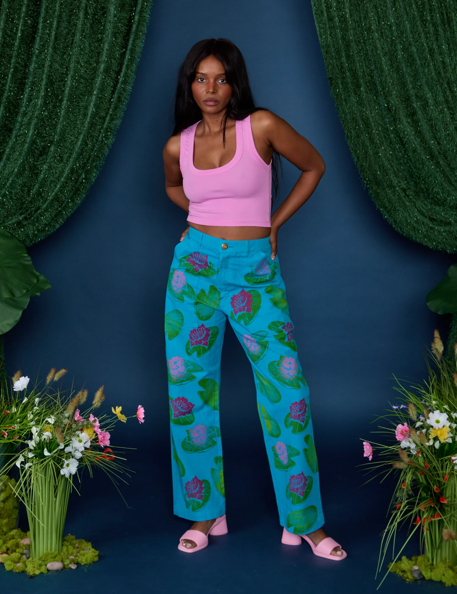 Paintstamped Work Pants - Lilypad