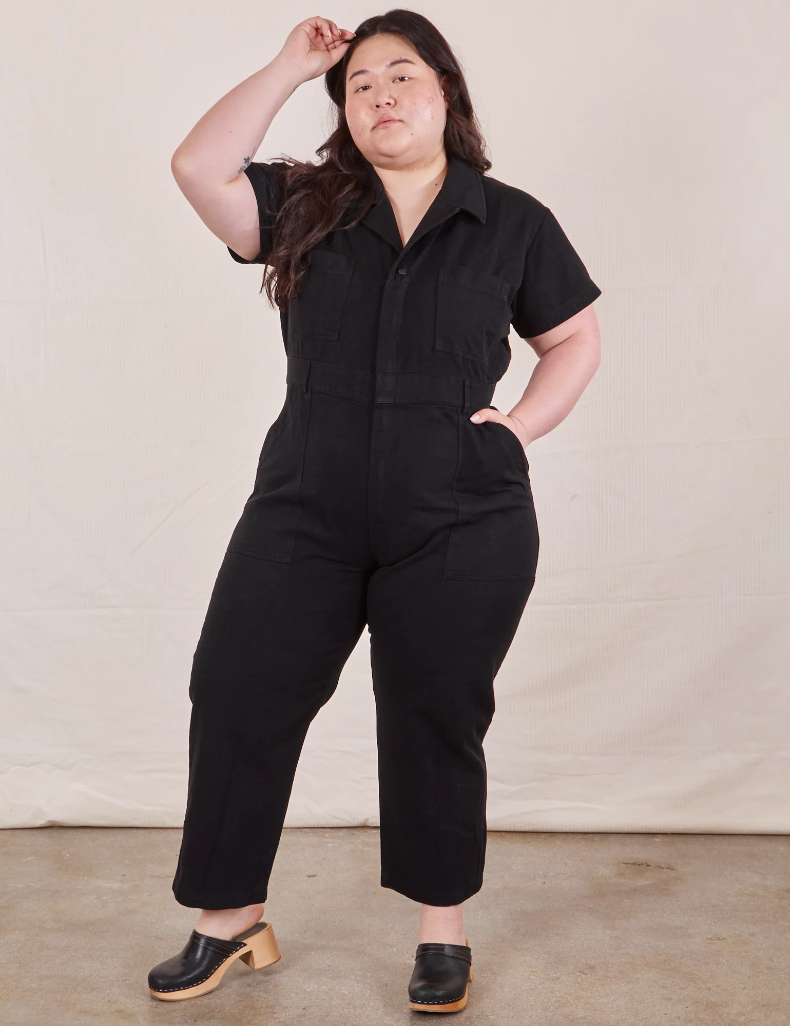 Petite Short Sleeve Jumpsuit - Basic Black - Image 11