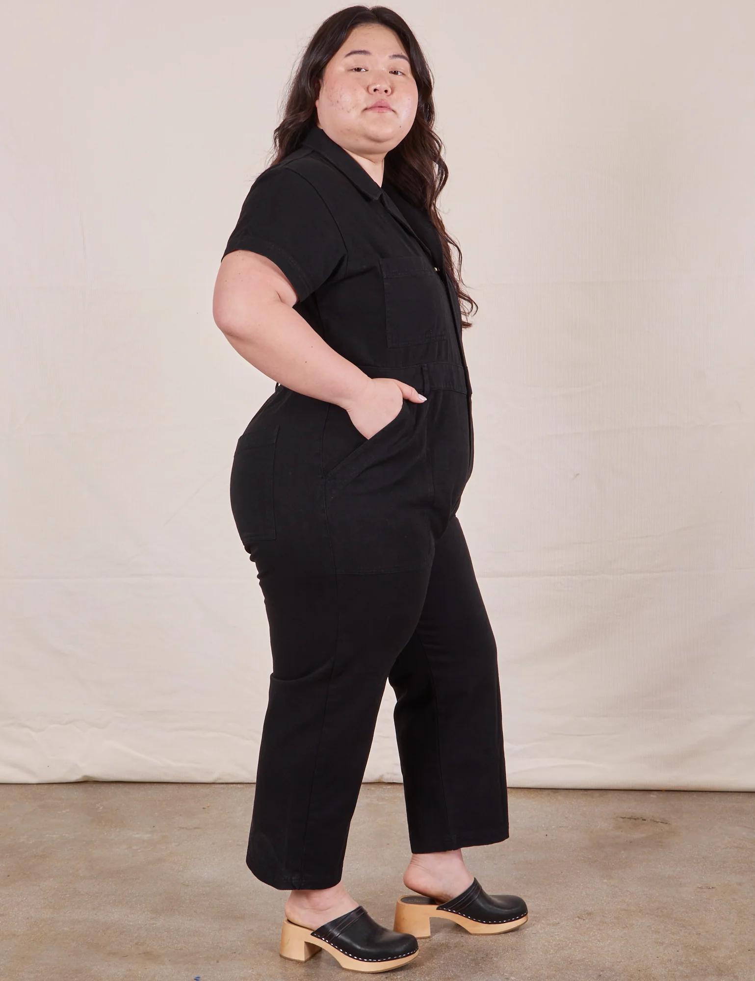 Petite Short Sleeve Jumpsuit - Basic Black - Image 15