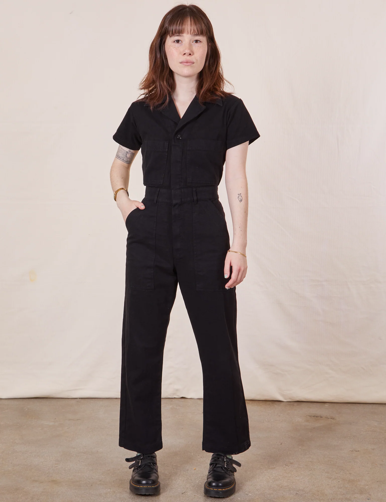 Petite Short Sleeve Jumpsuit - Basic Black - Image 3