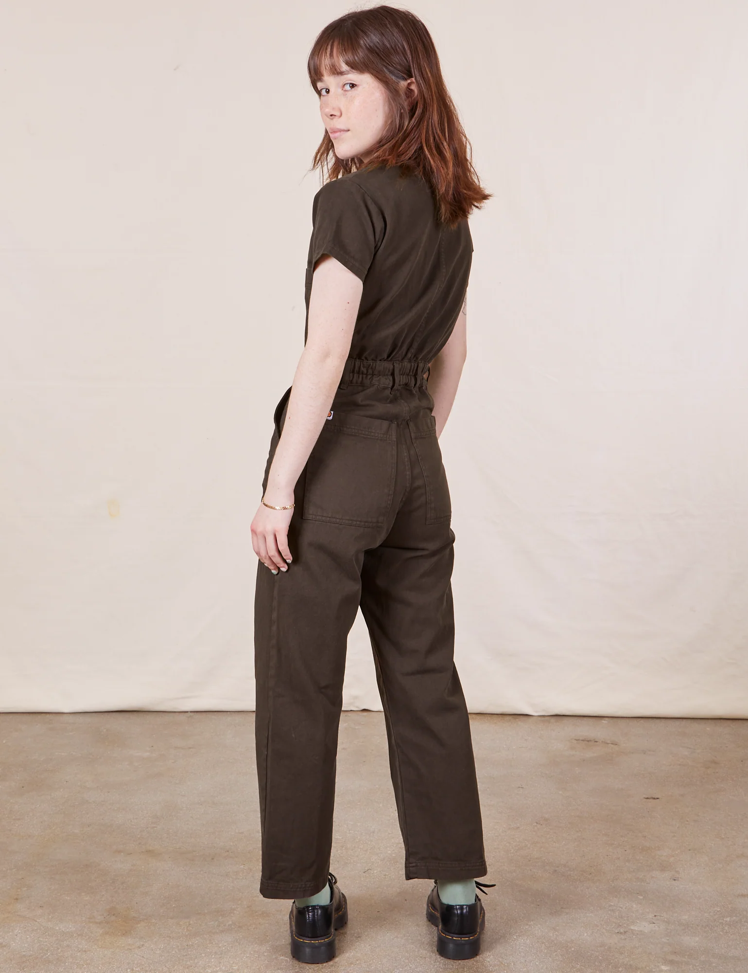 Petite Short Sleeve Jumpsuit - Espresso Brown - Image 18