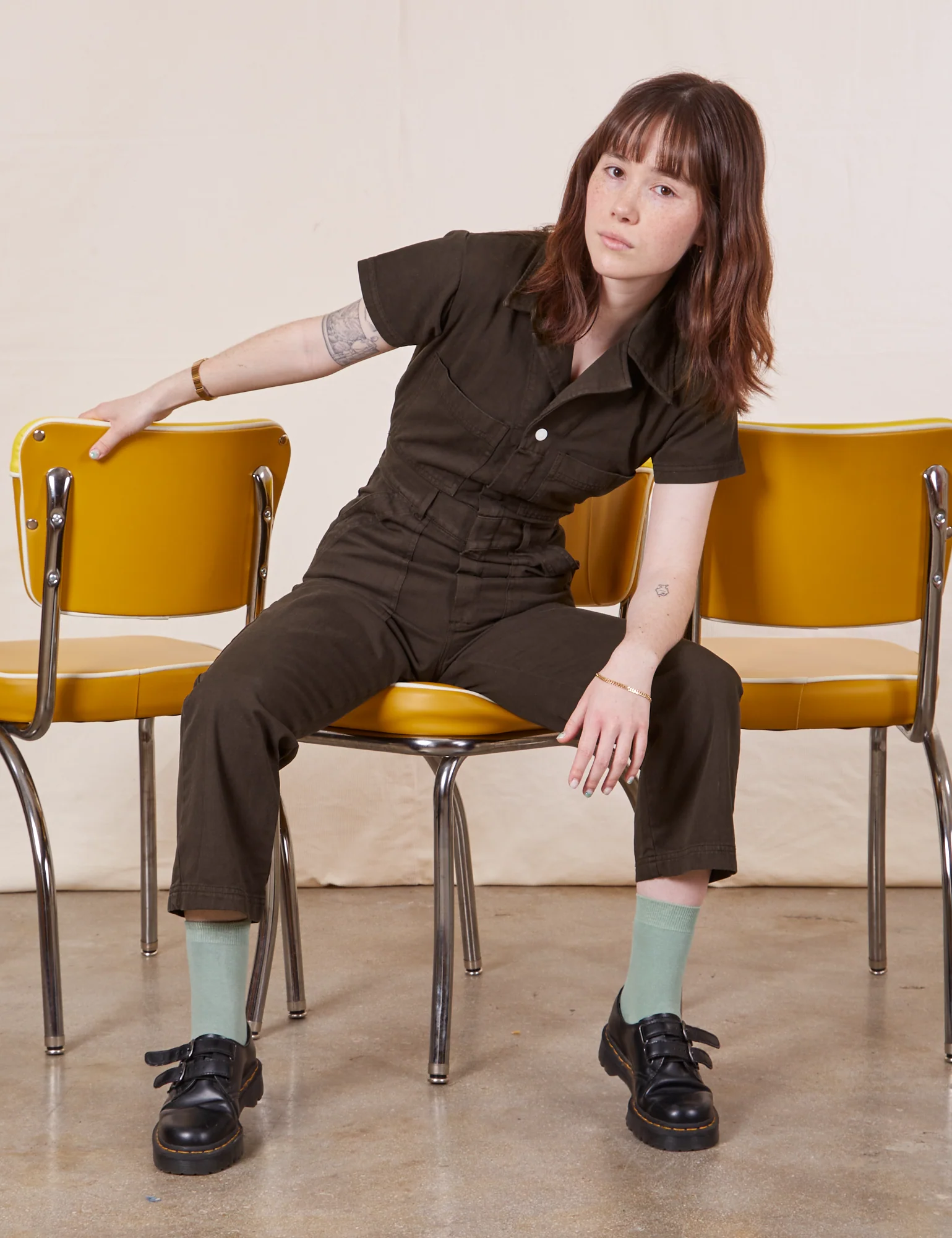 Petite Short Sleeve Jumpsuit - Espresso Brown - Image 21