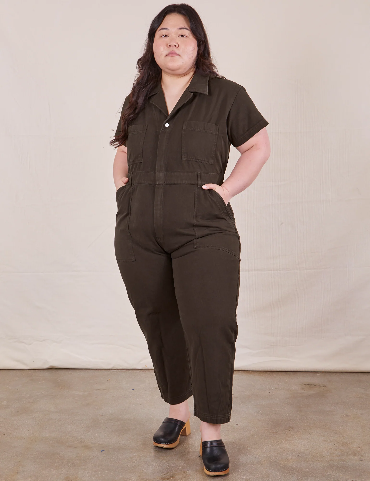 Petite Short Sleeve Jumpsuit - Espresso Brown - Image 5