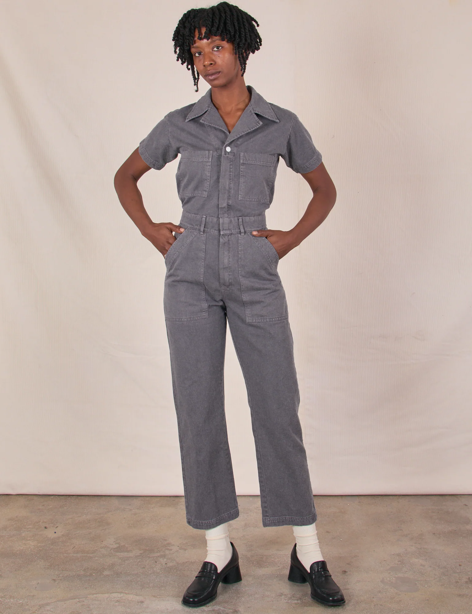 Petite Short Sleeve Jumpsuit - Washed Grey