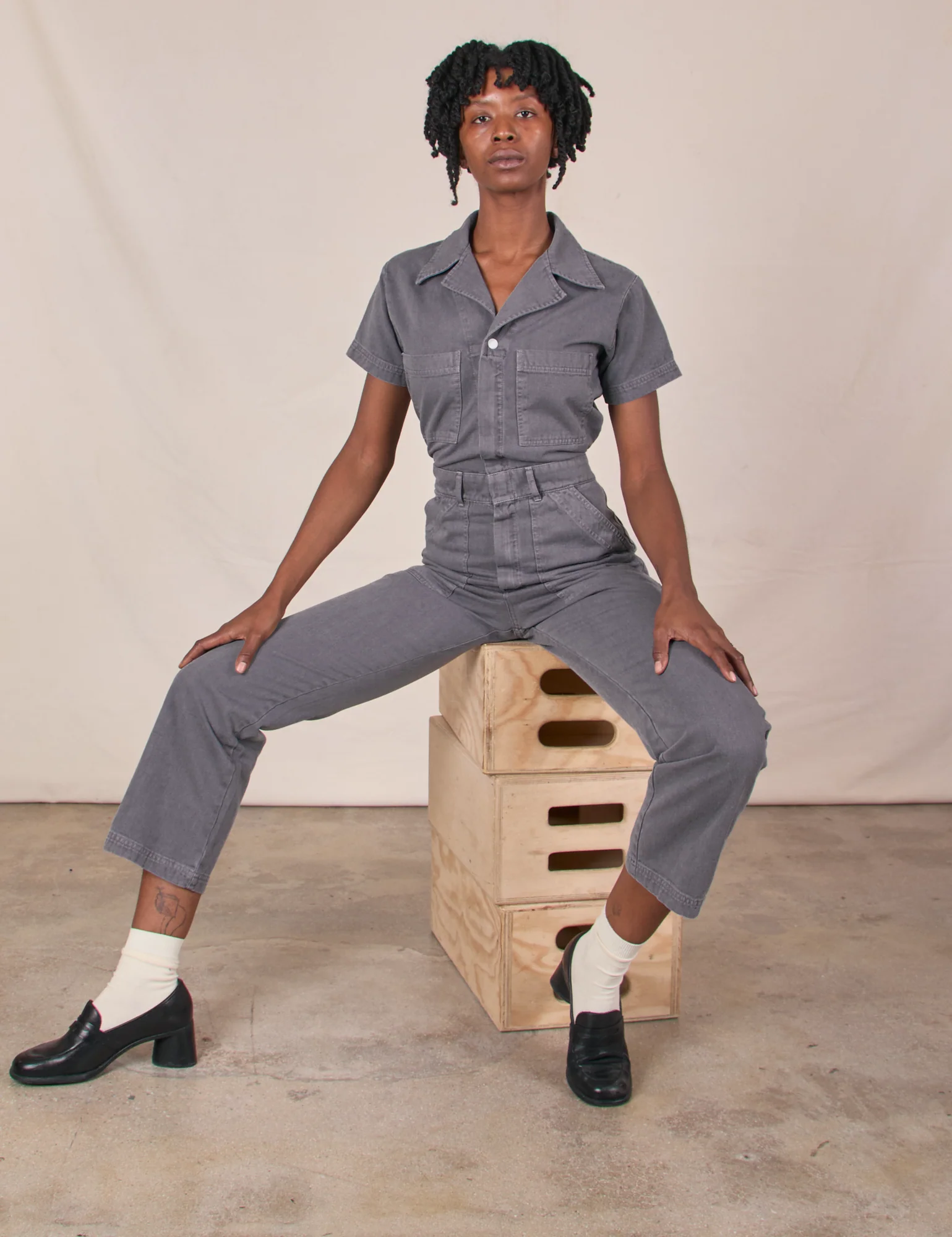 Petite Short Sleeve Jumpsuit - Washed Grey - Image 7