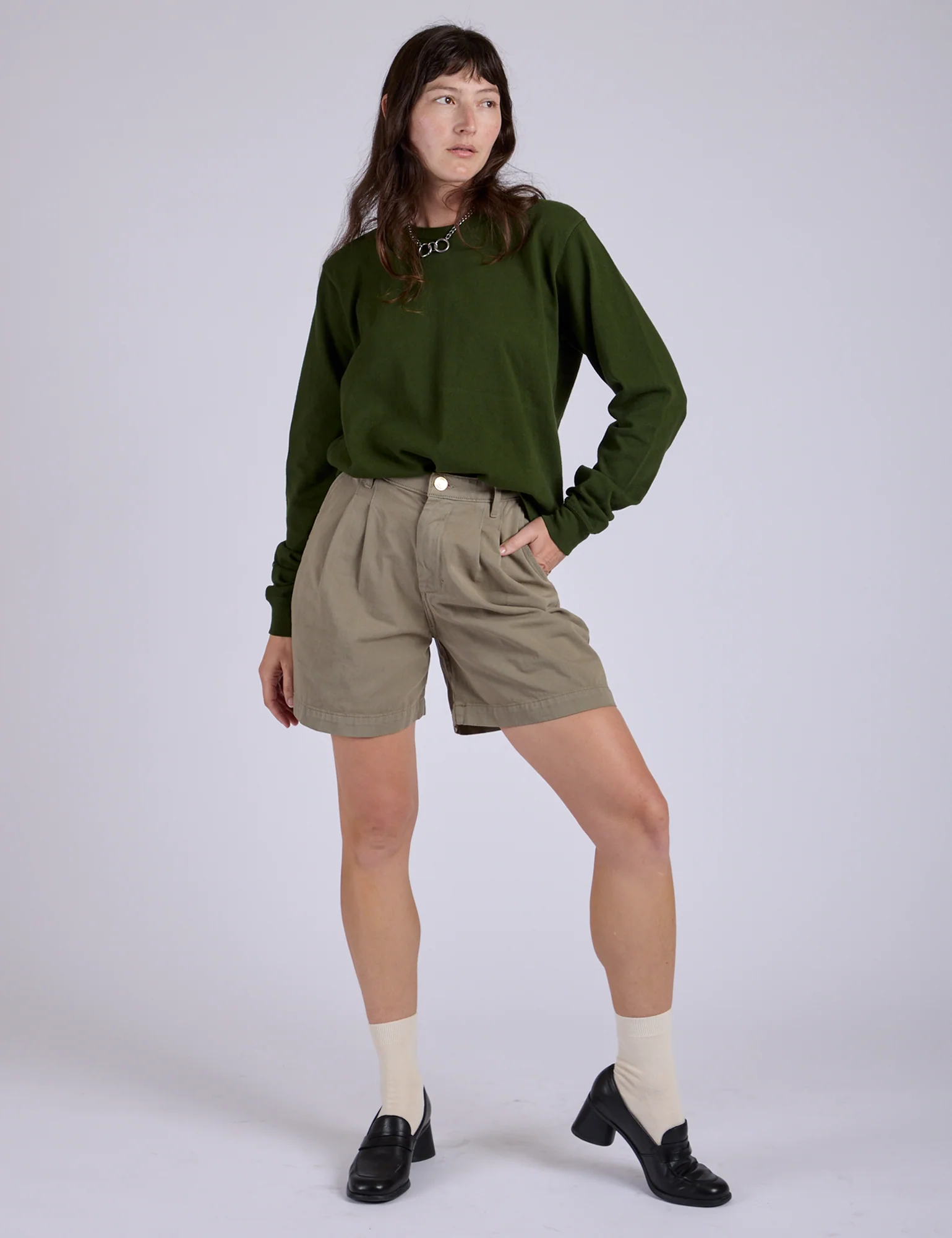 Pleated Trouser Shorts - Khaki Grey