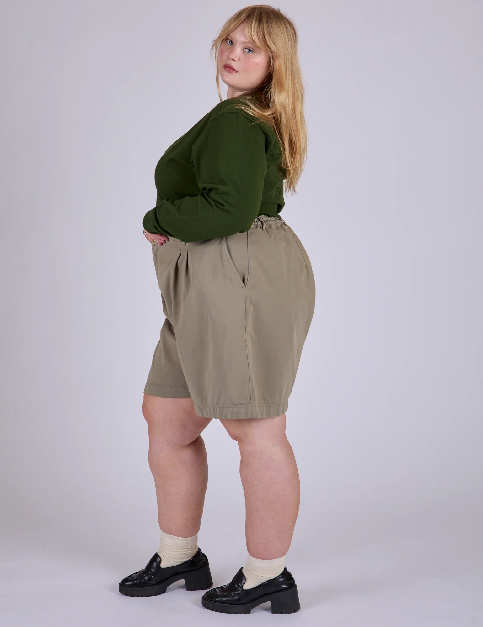 Pleated Trouser Shorts - Khaki Grey - Image 13