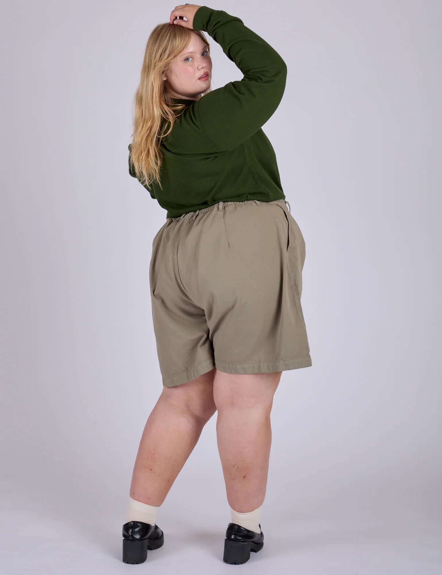 Pleated Trouser Shorts - Khaki Grey - Image 14