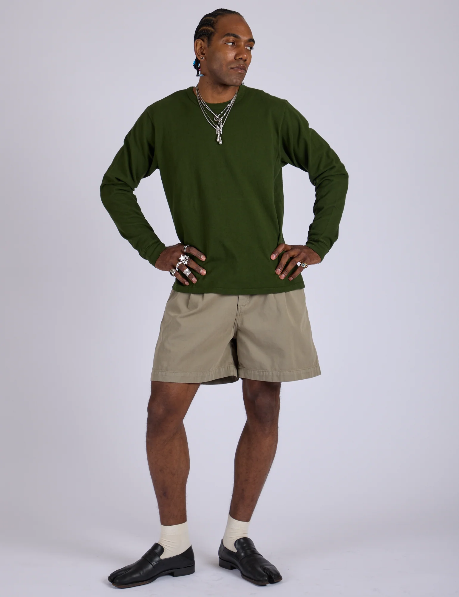 Pleated Trouser Shorts - Khaki Grey - Image 17