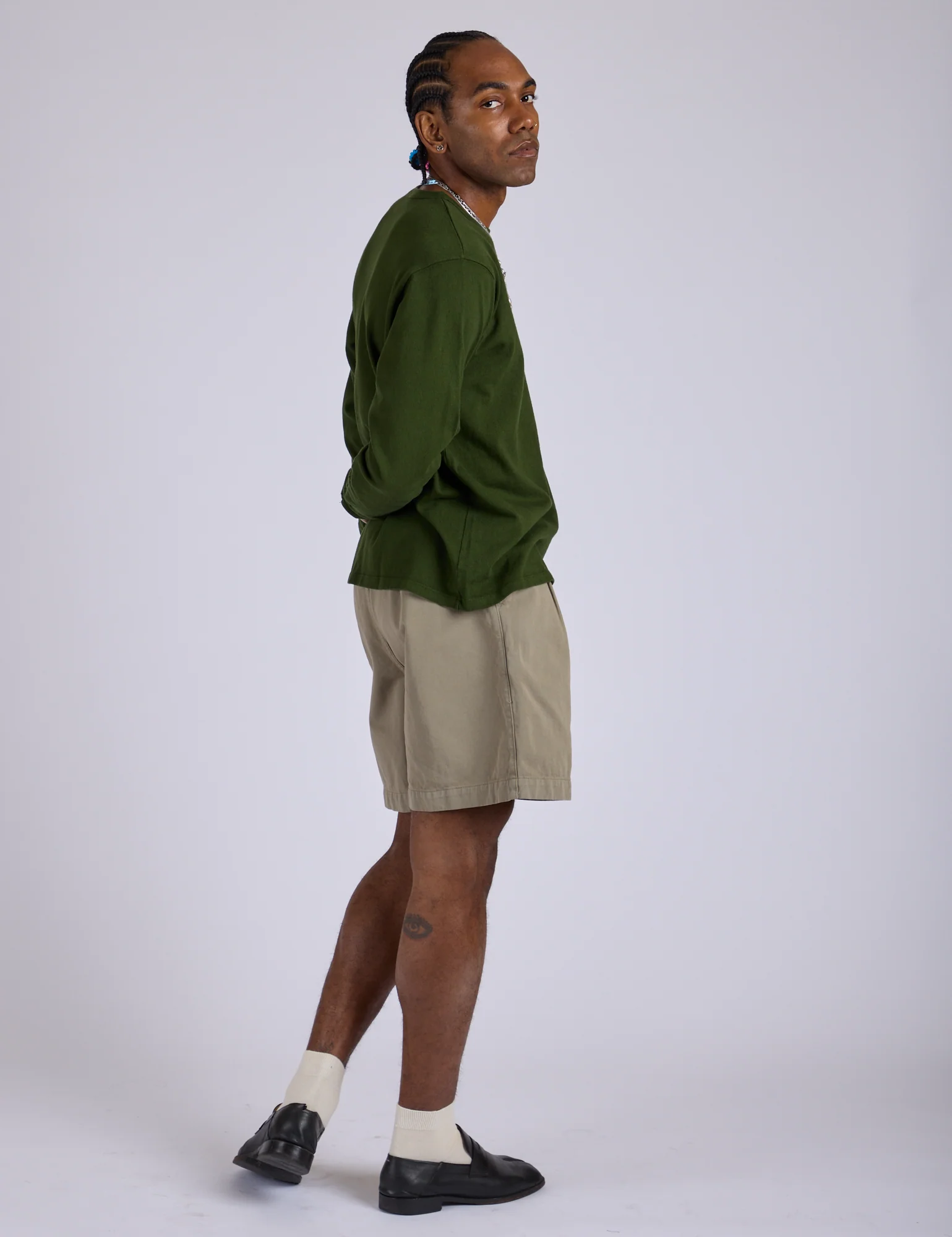Pleated Trouser Shorts - Khaki Grey - Image 22